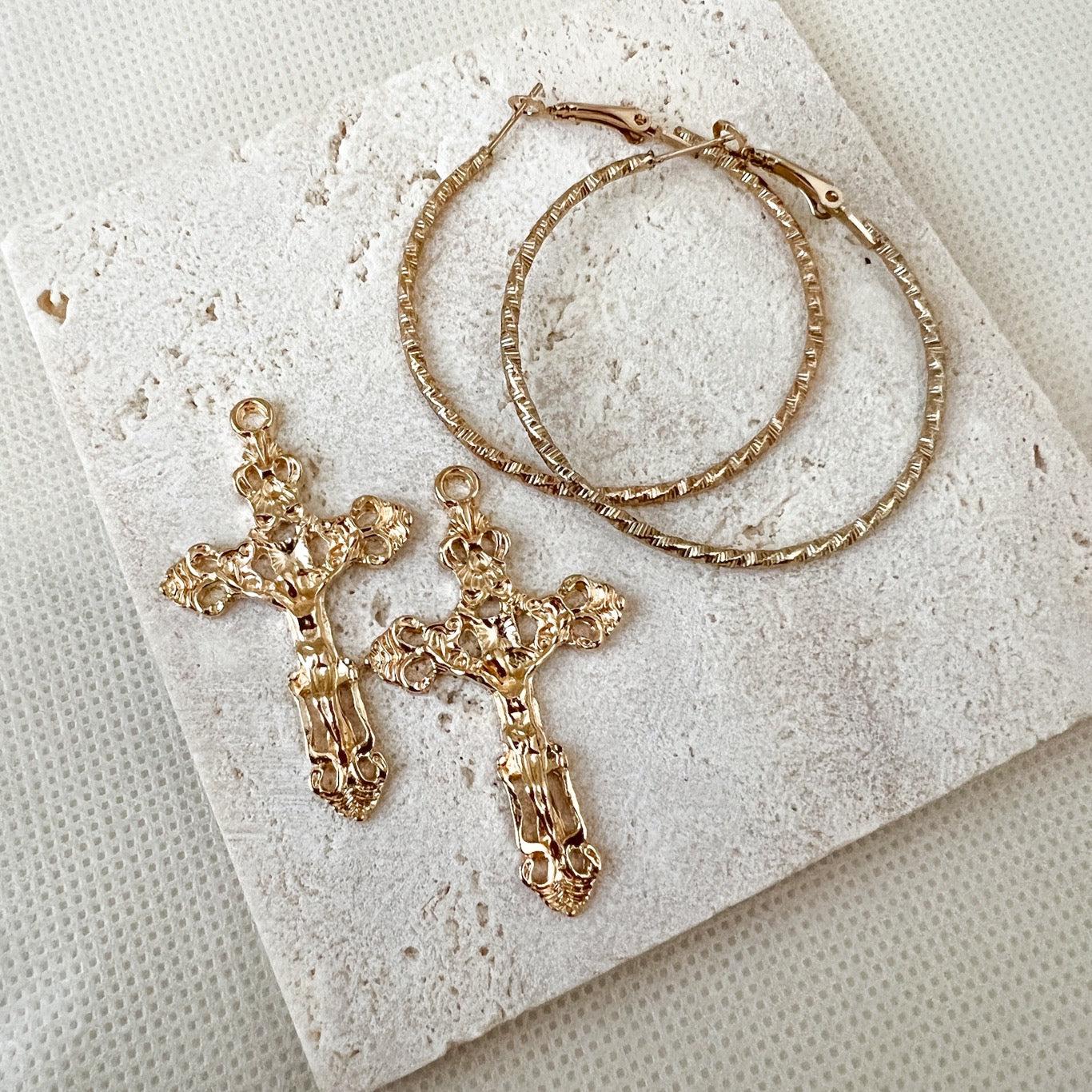 Baroque Cross Hoop Earrings - Image 17