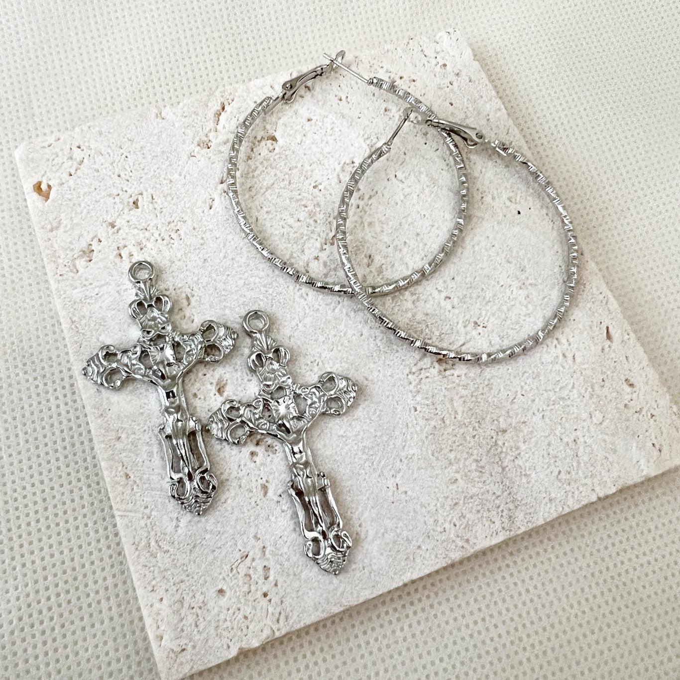 Baroque Cross Hoop Earrings - Image 18