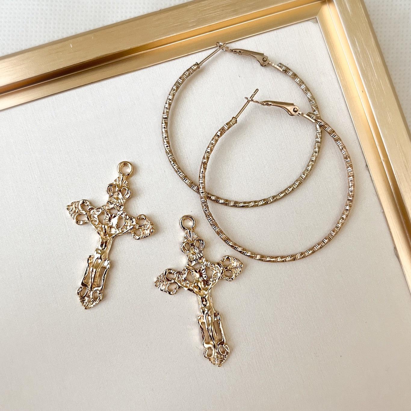 Baroque Cross Hoop Earrings - Image 19