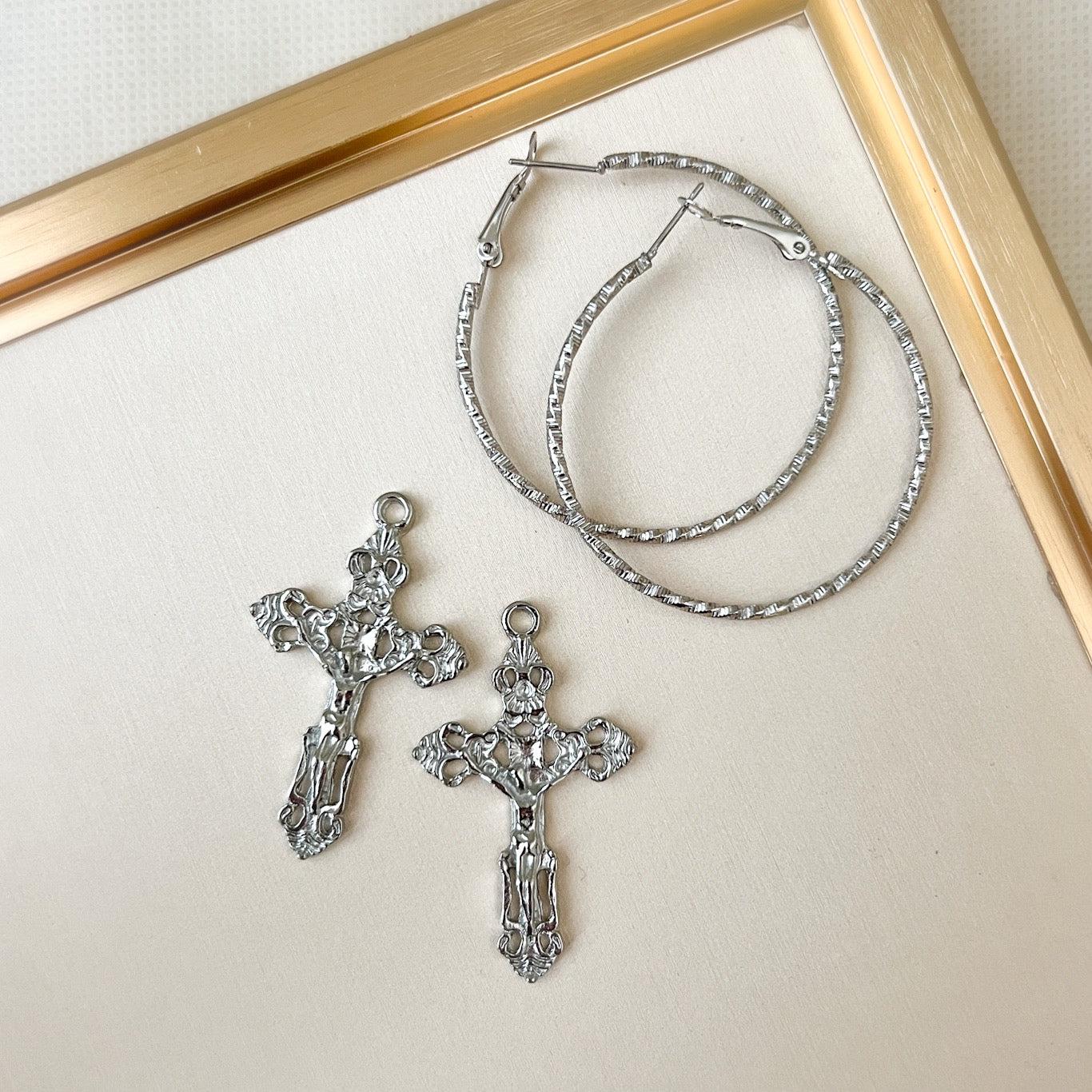 Baroque Cross Hoop Earrings - Image 20
