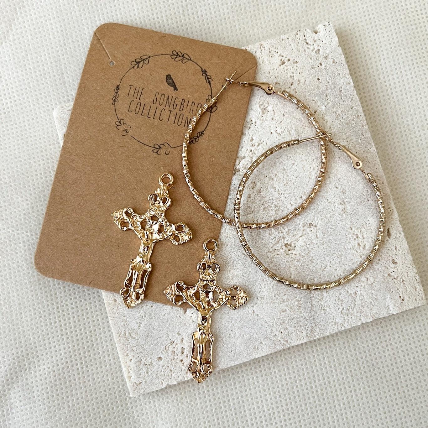 Baroque Cross Hoop Earrings - Image 7