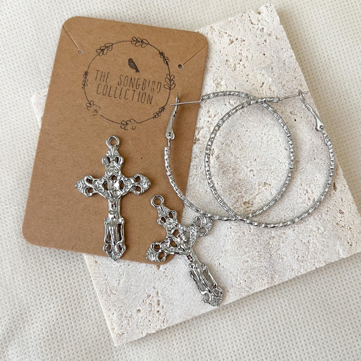 Baroque Cross Hoop Earrings - Image 8