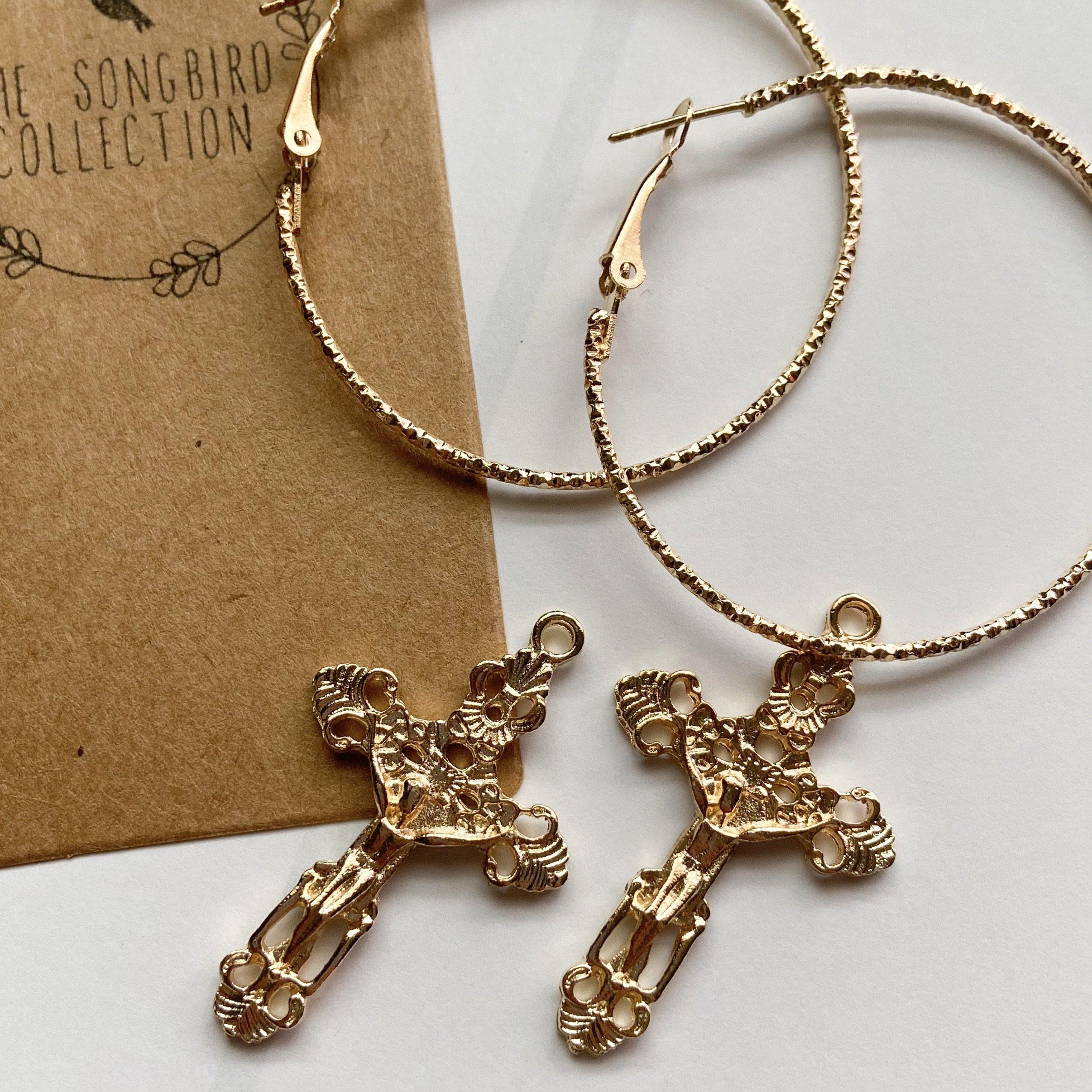 Baroque Cross Hoop Earrings - Image 9