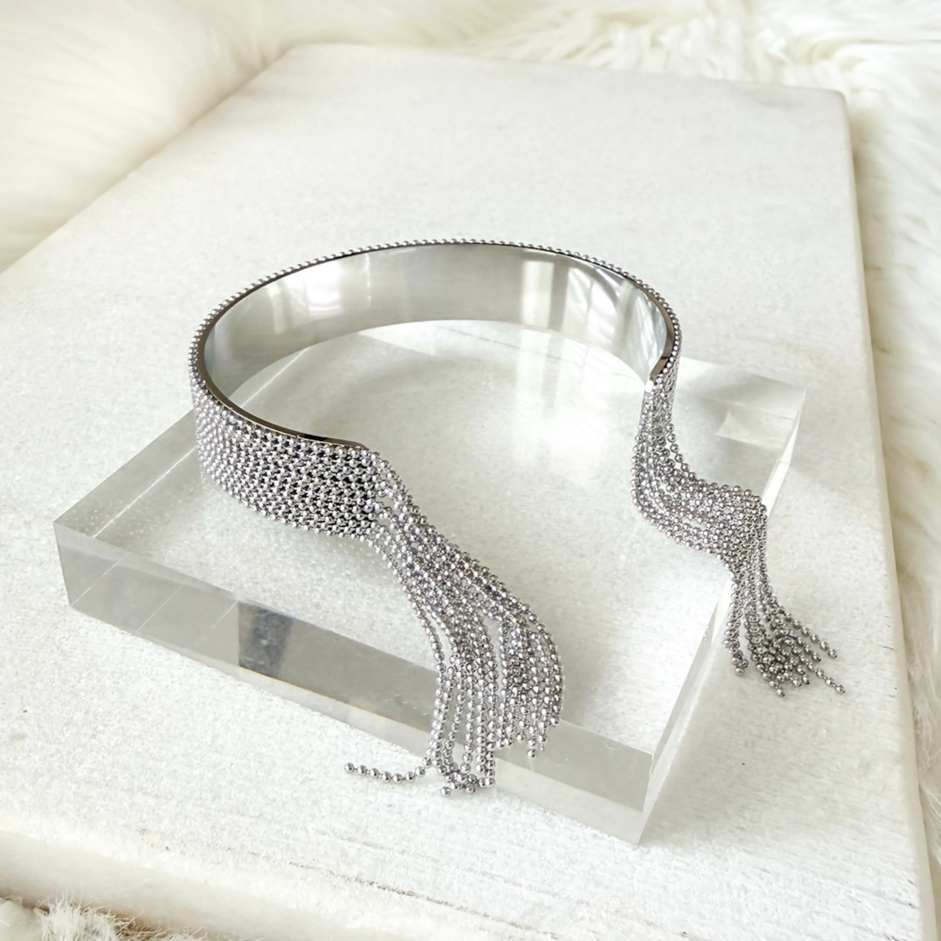 Beaded Fringe Statement Cuff Bracelet - Image 10