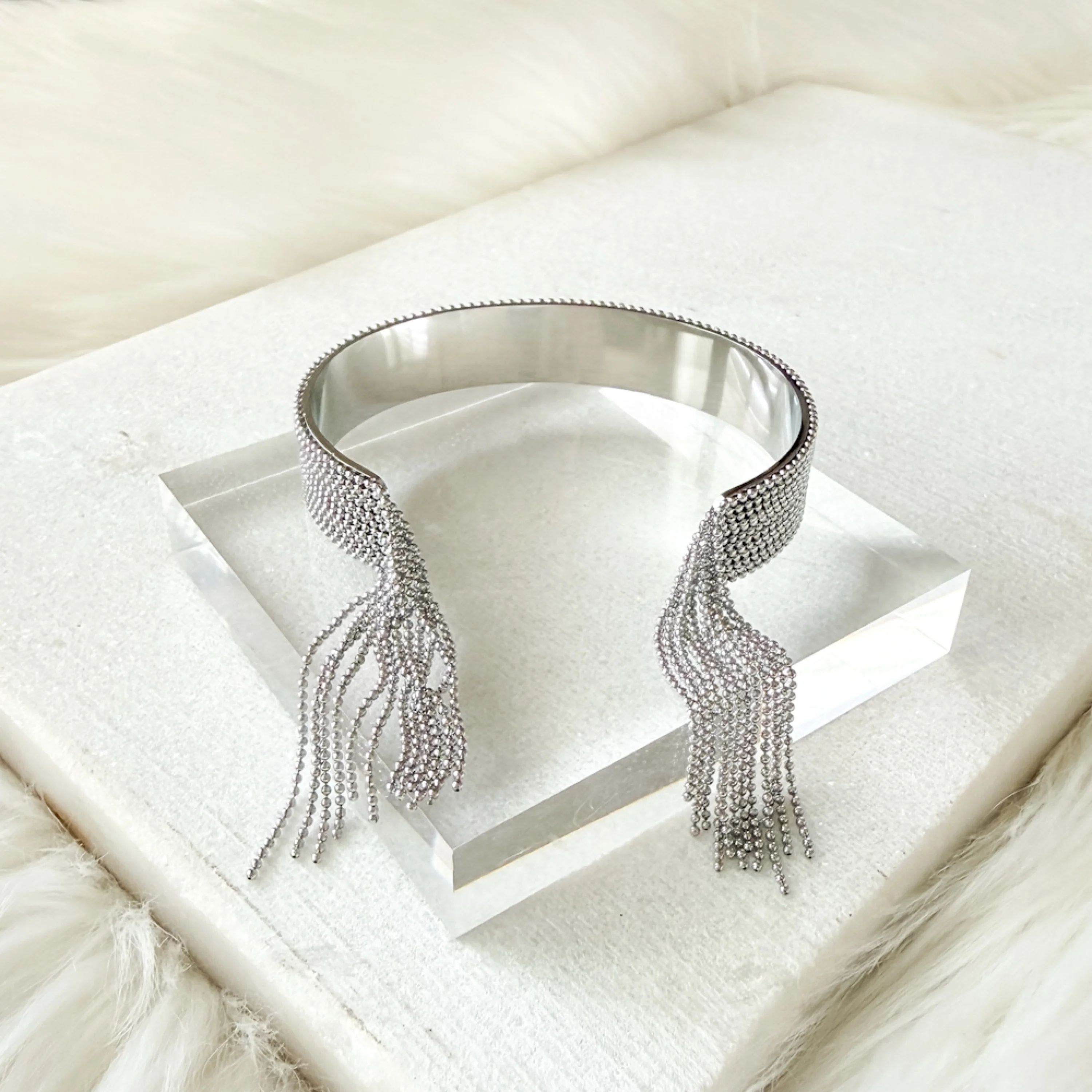 Beaded Fringe Statement Cuff Bracelet - Image 11