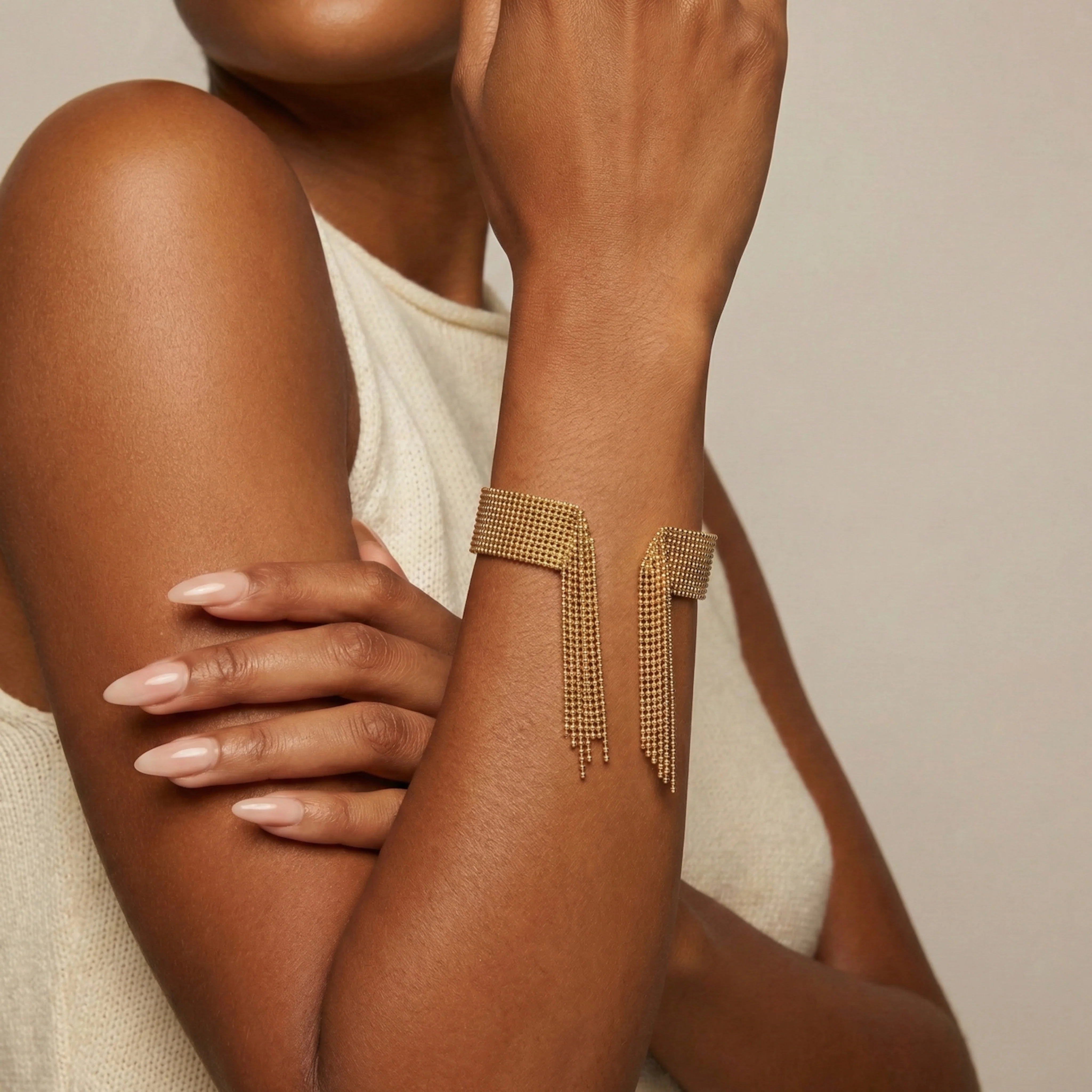 Beaded Fringe Statement Cuff Bracelet - Image 2