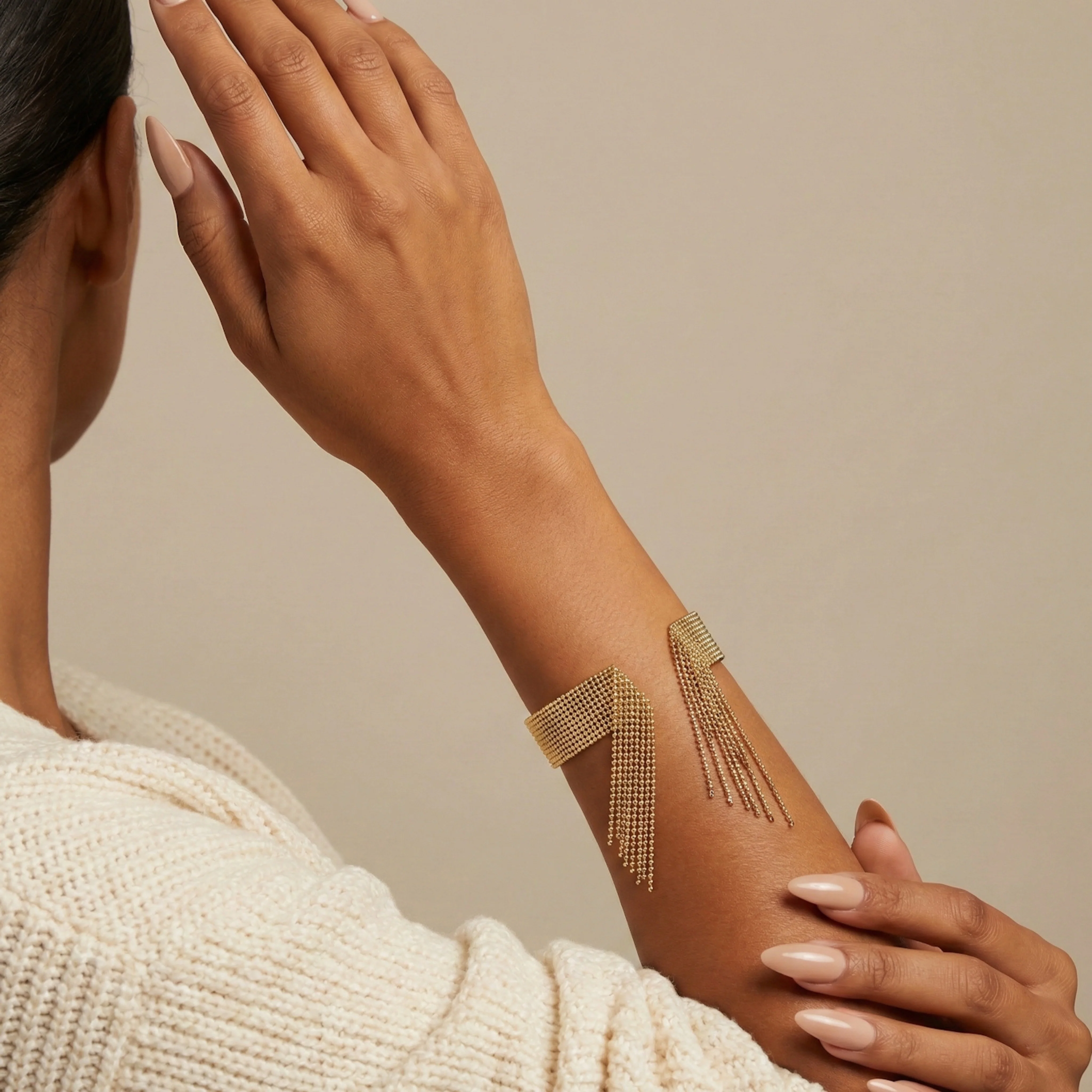 Beaded Fringe Statement Cuff Bracelet - Image 3