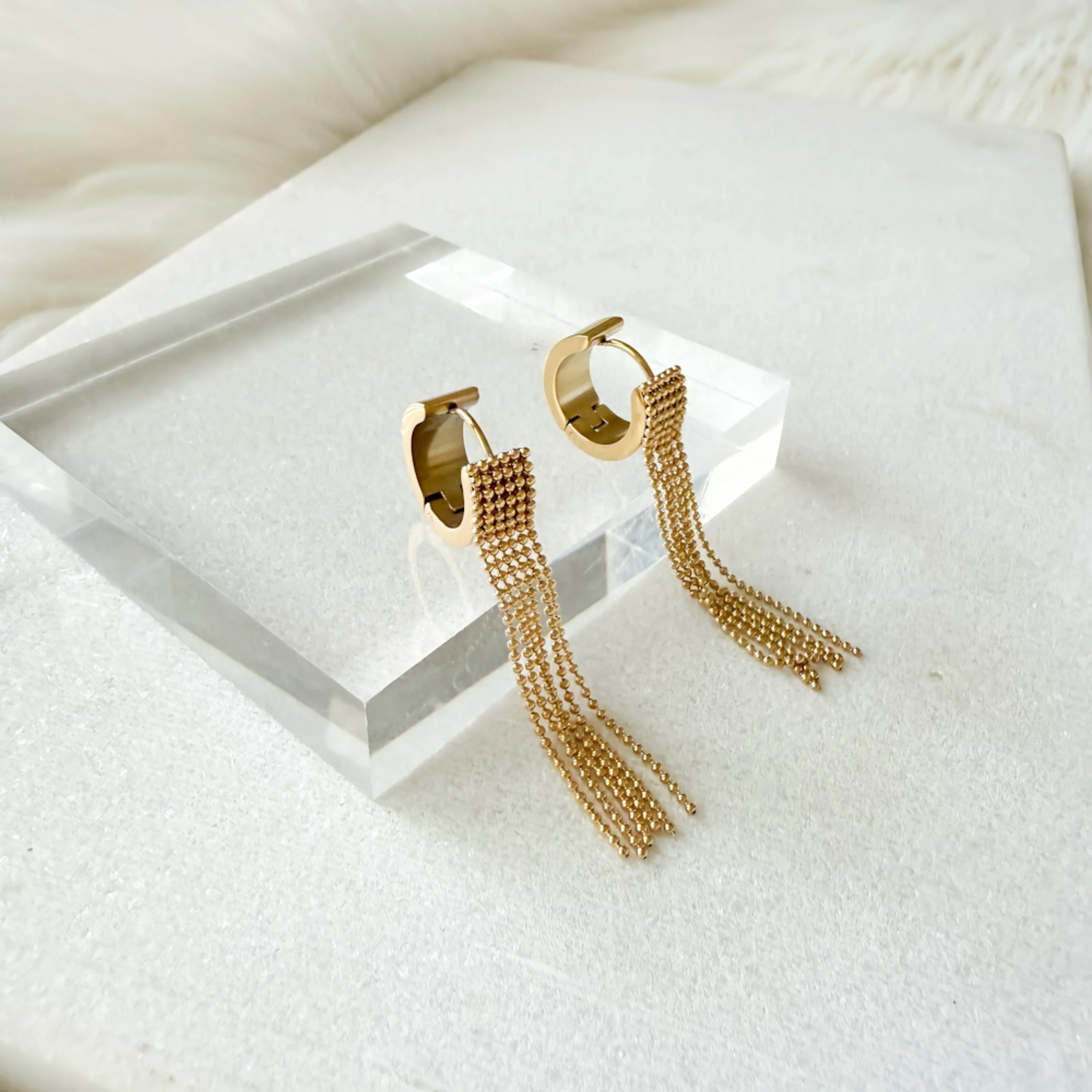 Beaded Fringe Statement Earrings - Image 2