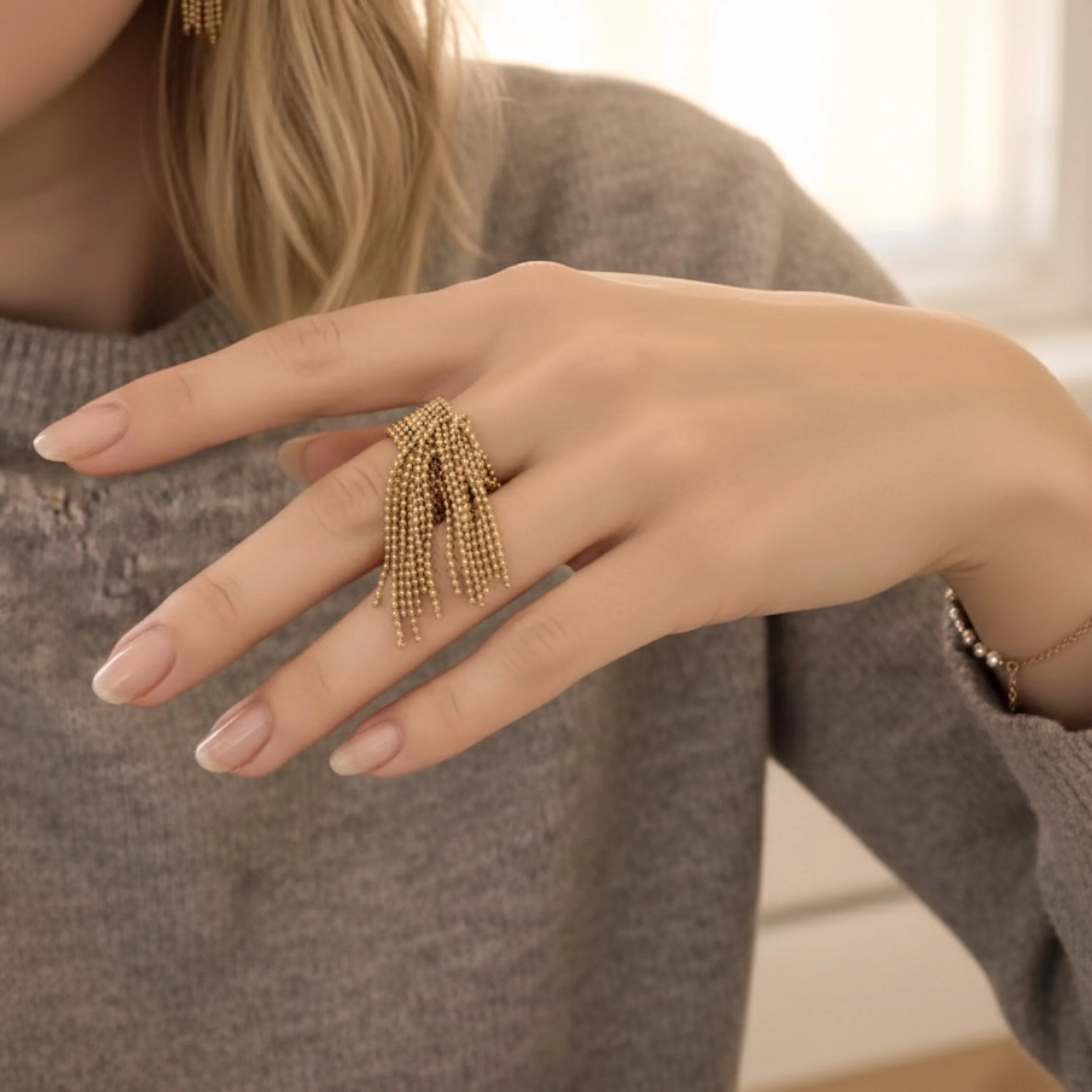 Beaded Fringe Statement Ring - Image 6