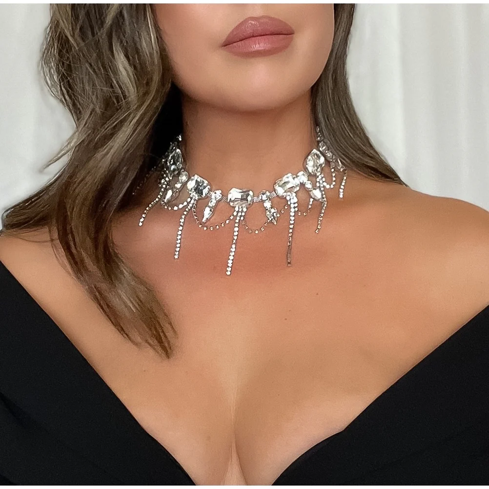 Chunky Geo Rhinestone Drop Necklace - Image 10