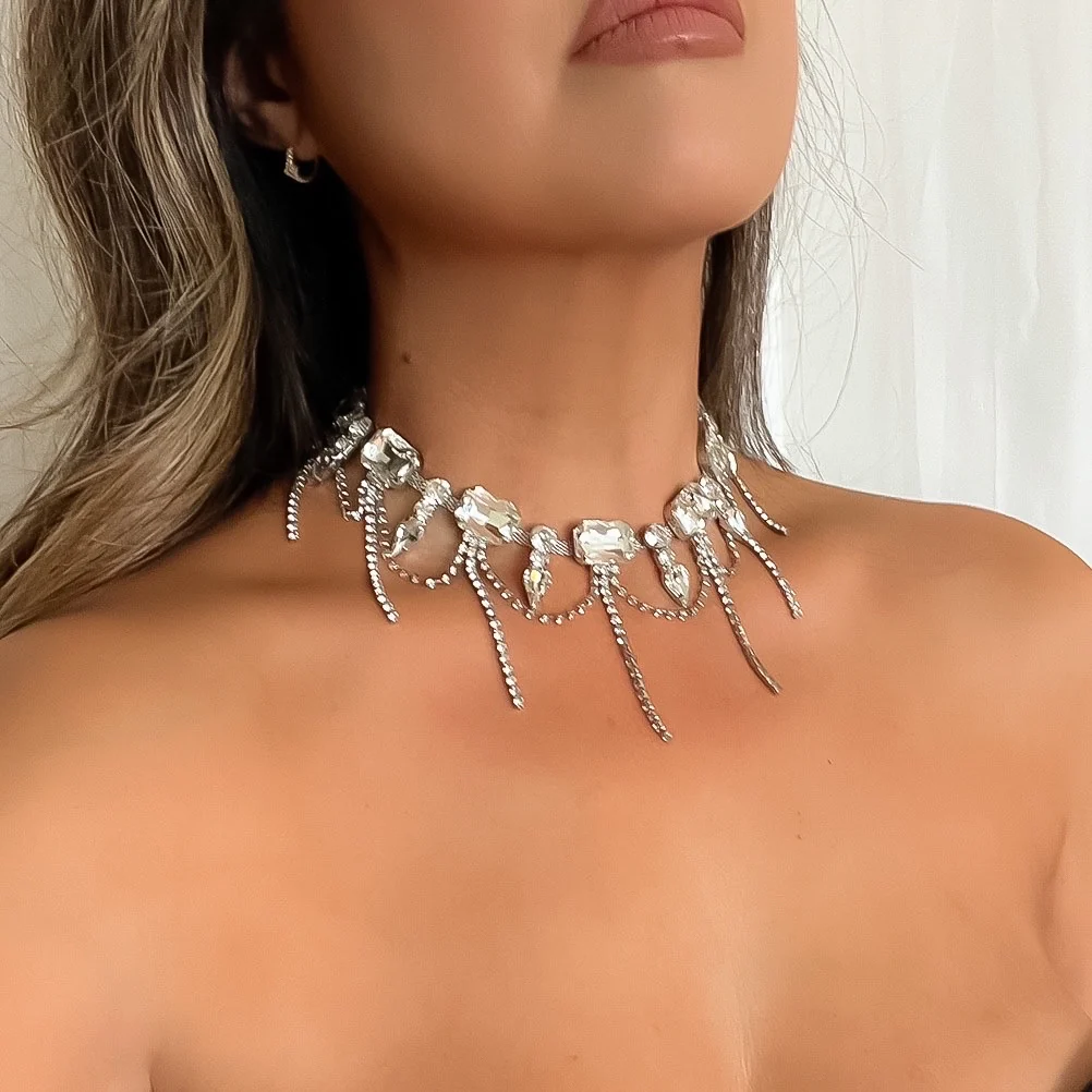 Chunky Geo Rhinestone Drop Necklace - Image 11