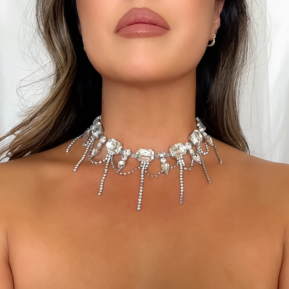 Chunky Geo Rhinestone Drop Necklace - Image 12