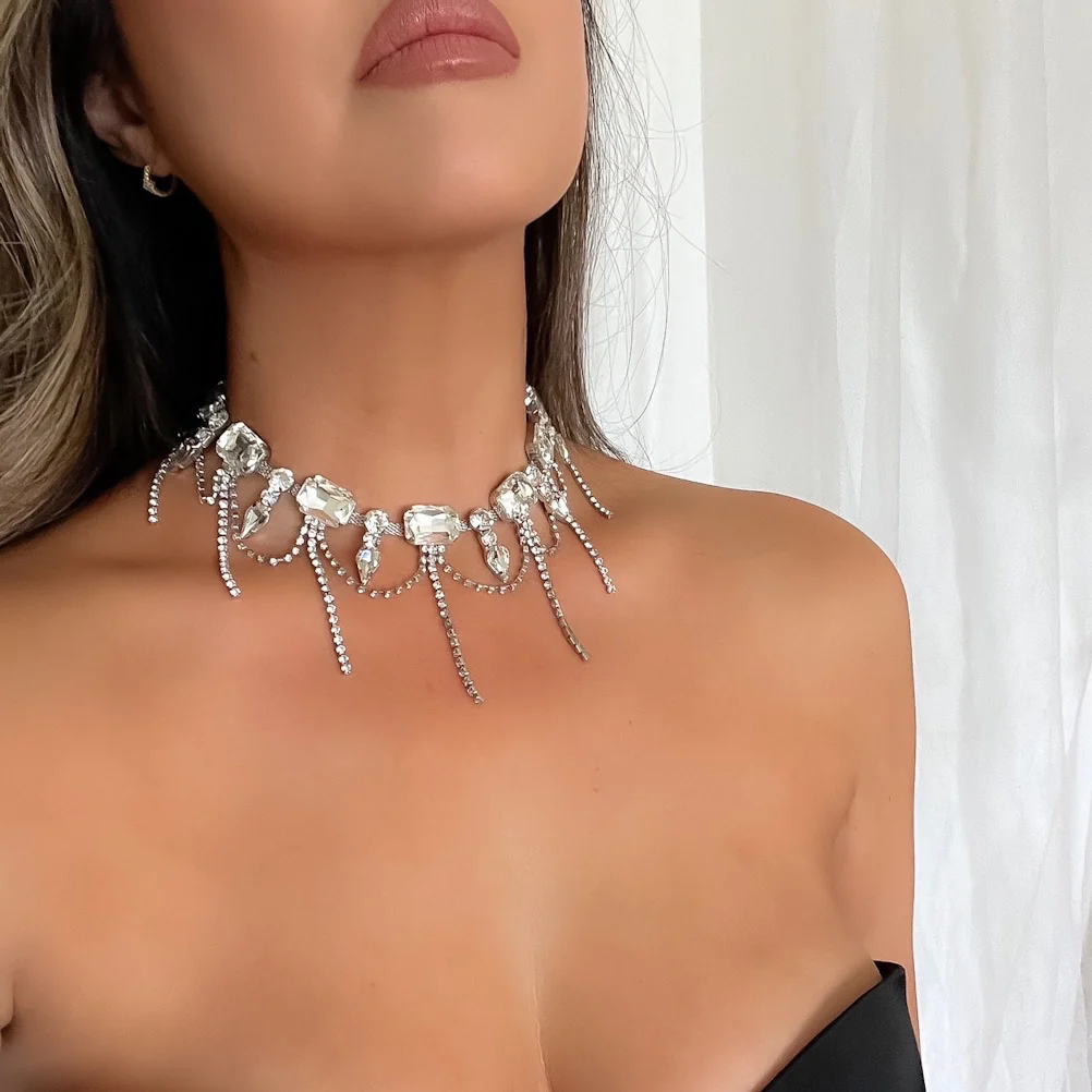 Chunky Geo Rhinestone Drop Necklace - Image 13