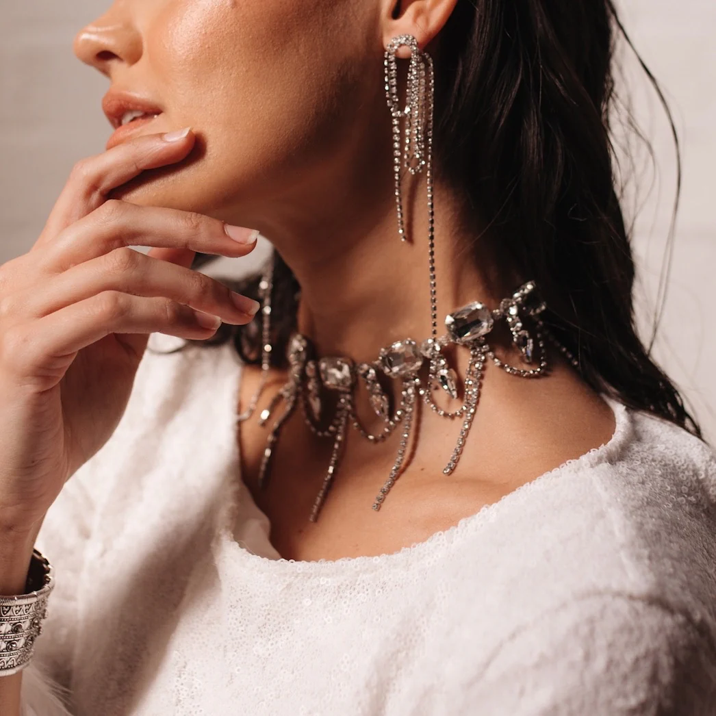 Chunky Geo Rhinestone Drop Necklace - Image 16