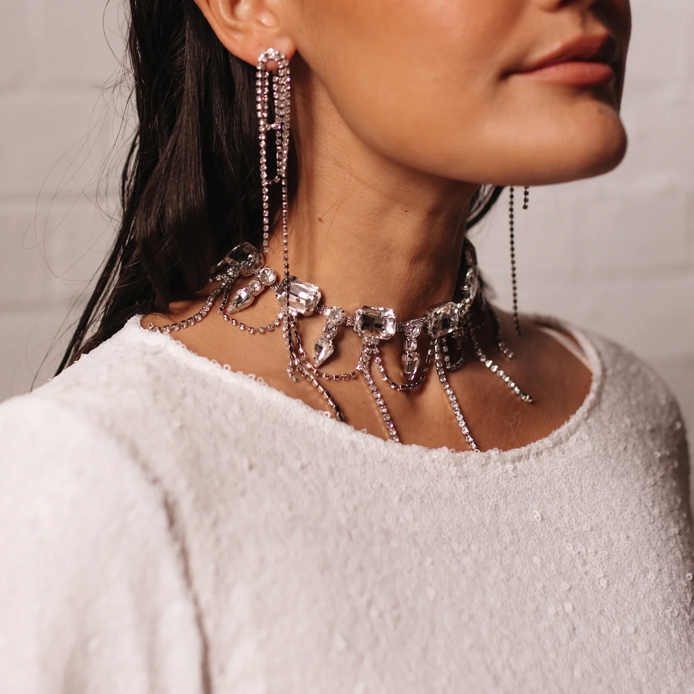 Chunky Geo Rhinestone Drop Necklace - Image 18
