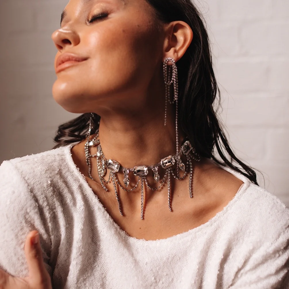 Chunky Geo Rhinestone Drop Necklace - Image 19