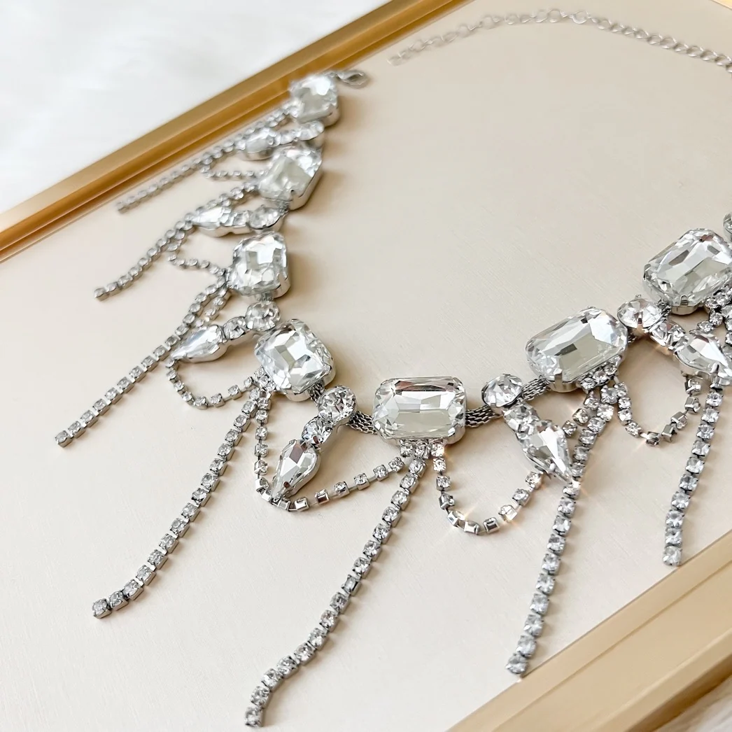 Chunky Geo Rhinestone Drop Necklace - Image 2