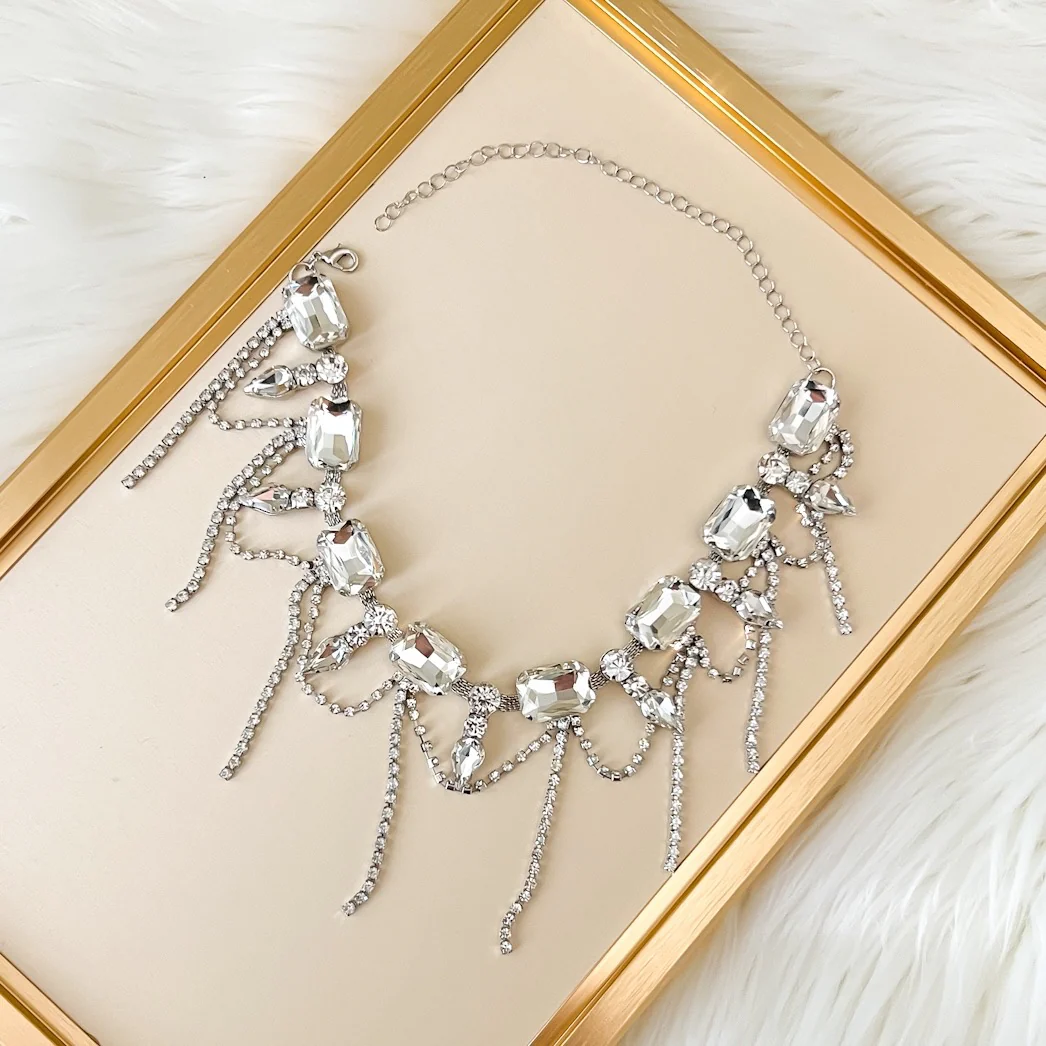 Chunky Geo Rhinestone Drop Necklace - Image 20