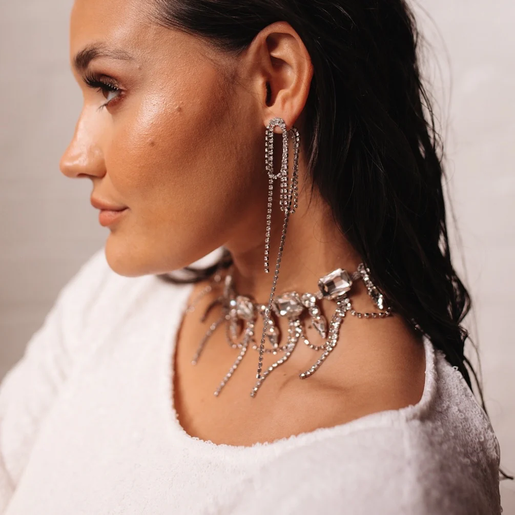 Chunky Geo Rhinestone Drop Necklace - Image 4