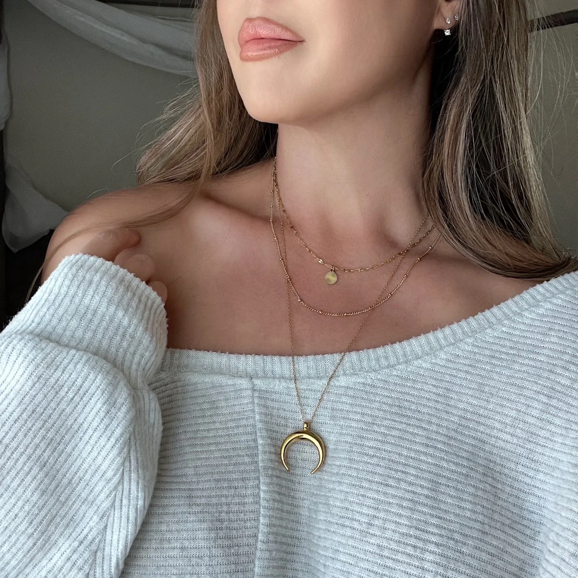 Crescent Moon Layered Necklace - Image 2