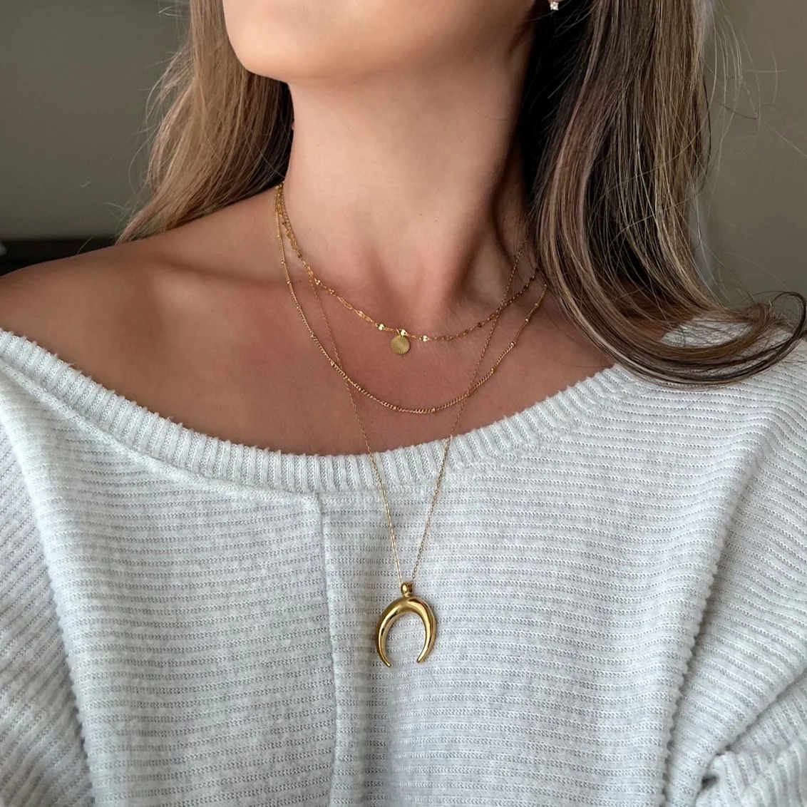 Crescent Moon Layered Necklace - Image 3
