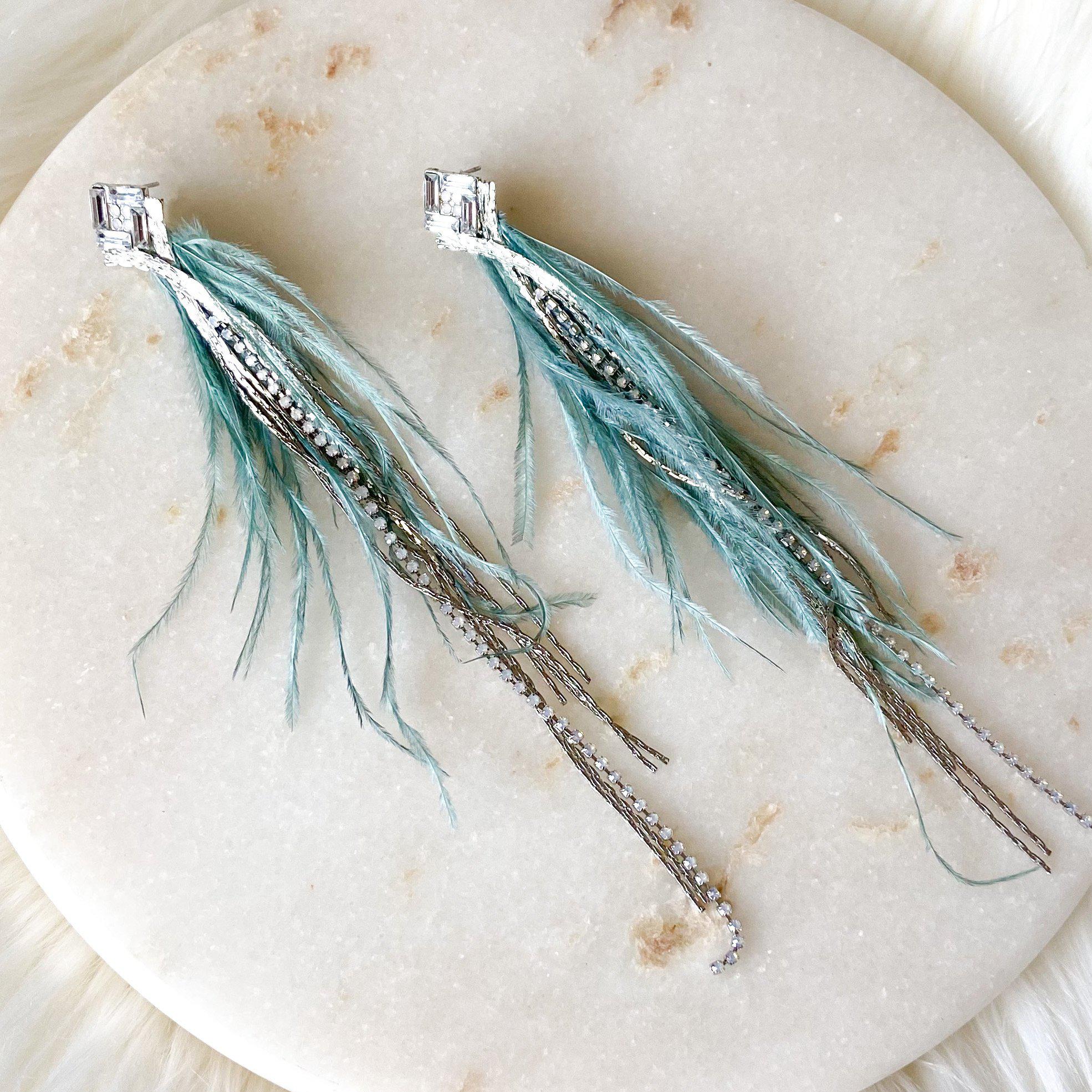 Feather & Rhinestone Duster Earrings - 2 Colors! - Image 10