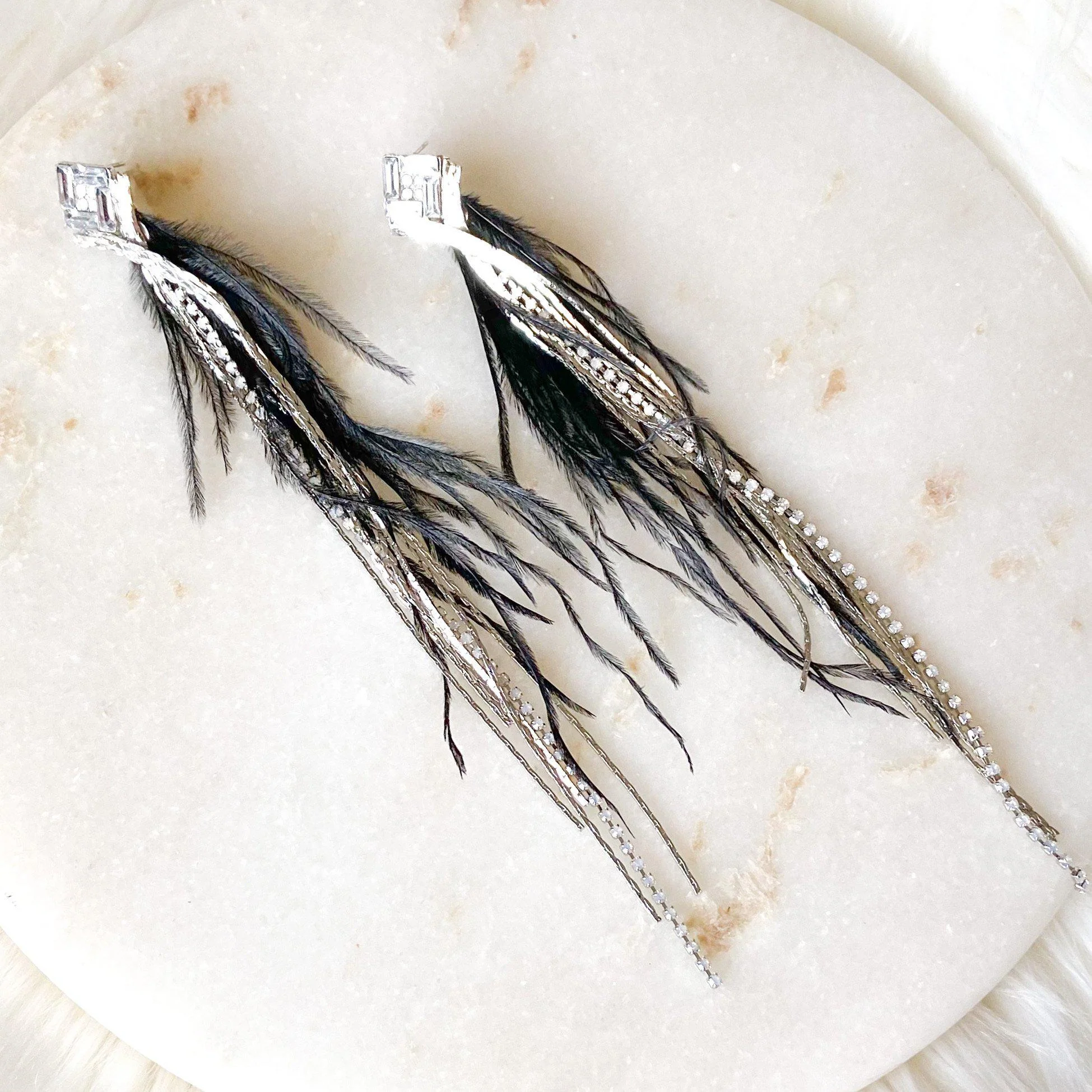 Feather & Rhinestone Duster Earrings - 2 Colors! - Image 11