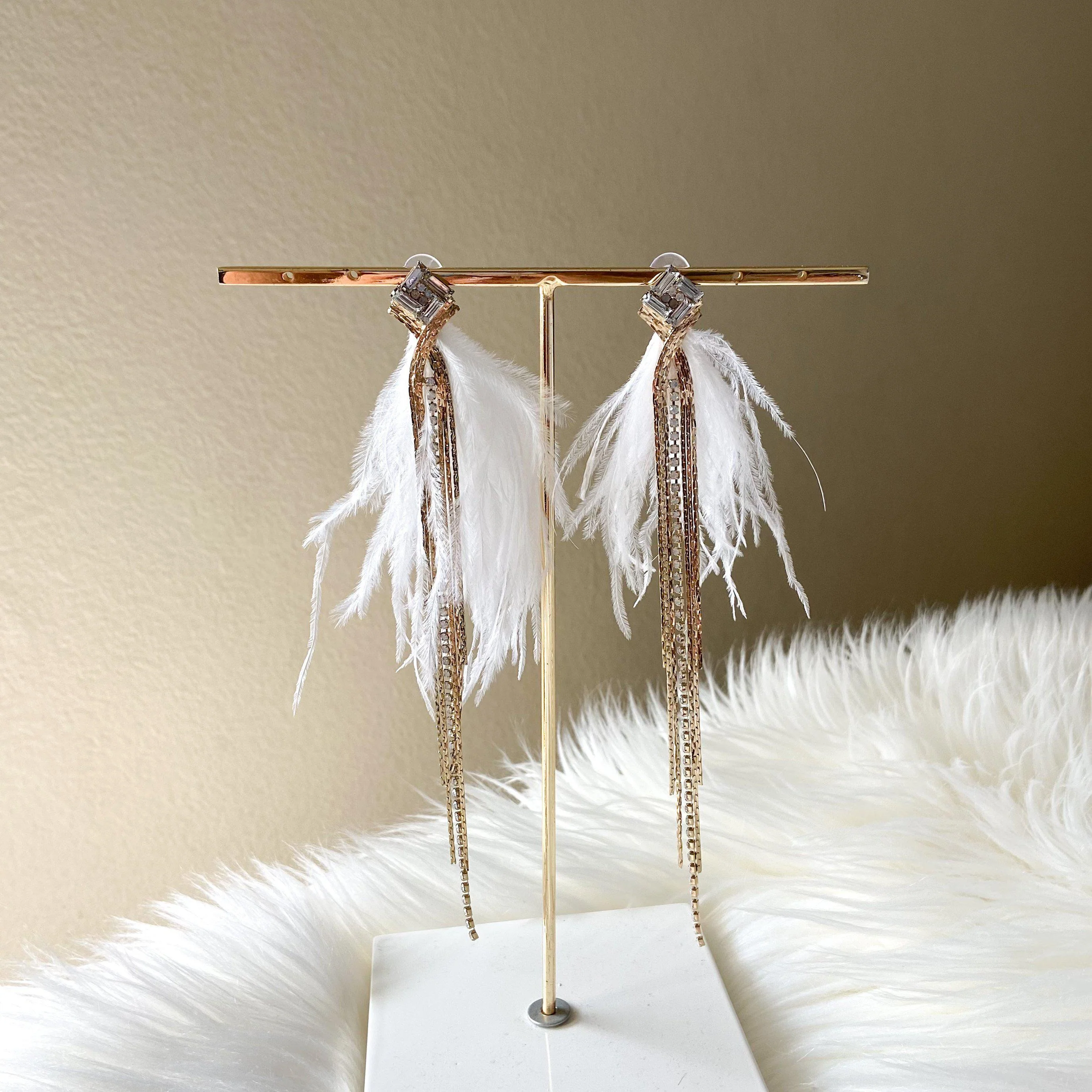 Feather & Rhinestone Duster Earrings - 2 Colors! - Image 12