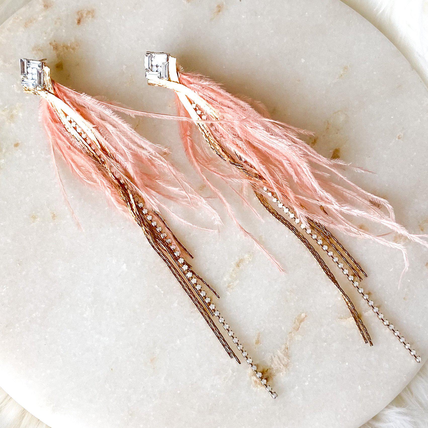 Feather & Rhinestone Duster Earrings - 2 Colors! - Image 15