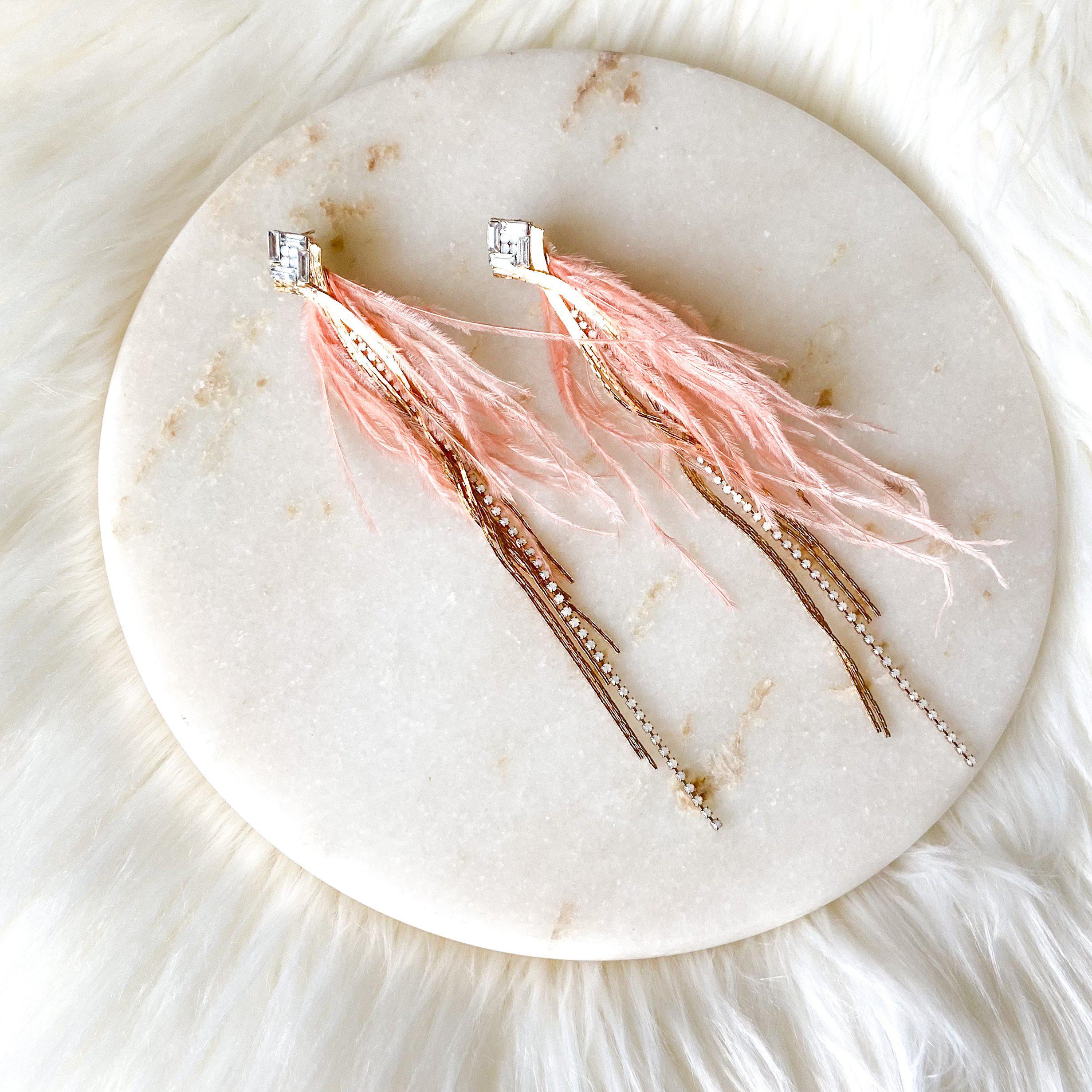 Feather & Rhinestone Duster Earrings - 2 Colors! - Image 16