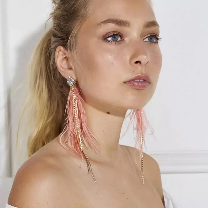 Feather & Rhinestone Duster Earrings - 2 Colors! - Image 18