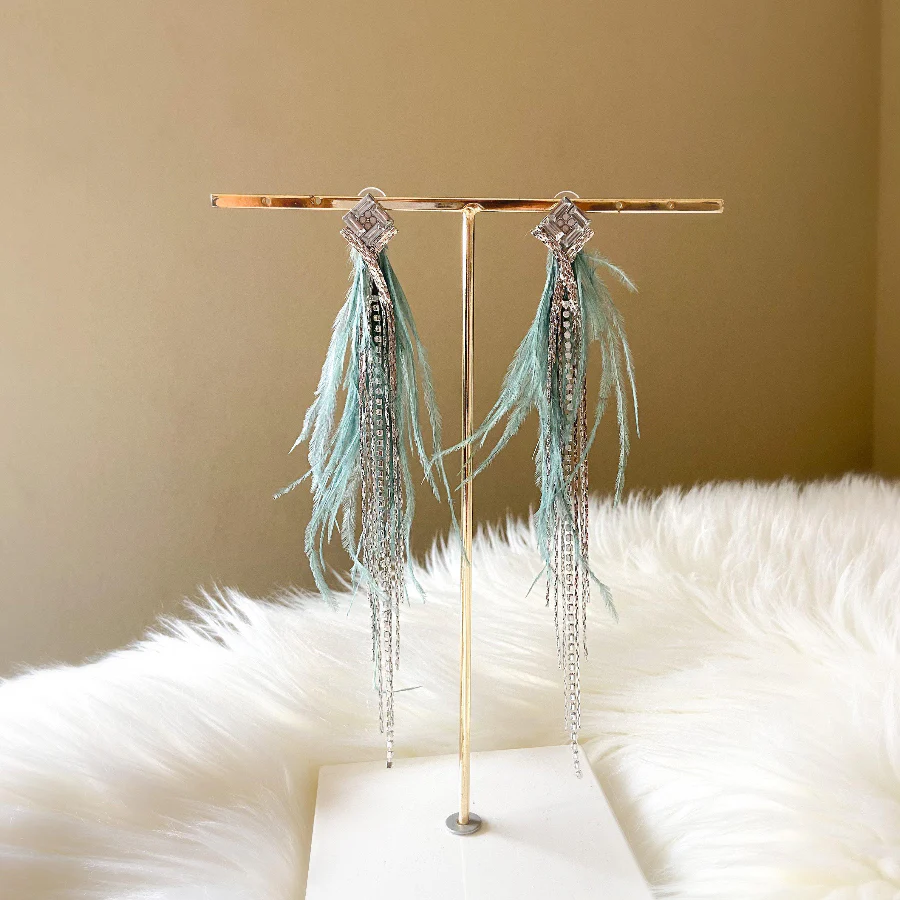 Feather & Rhinestone Duster Earrings - 2 Colors! - Image 5
