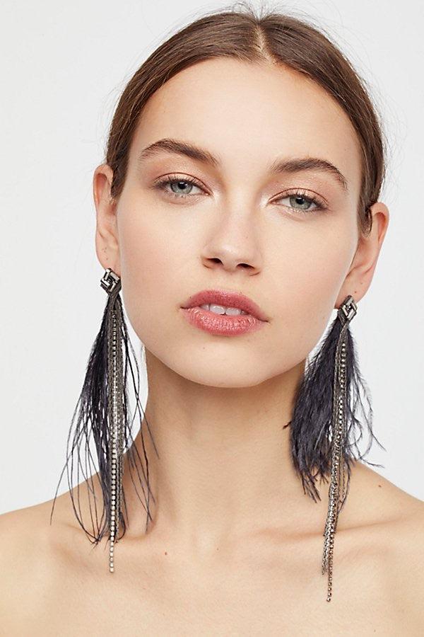 Feather & Rhinestone Duster Earrings - 2 Colors! - Image 6