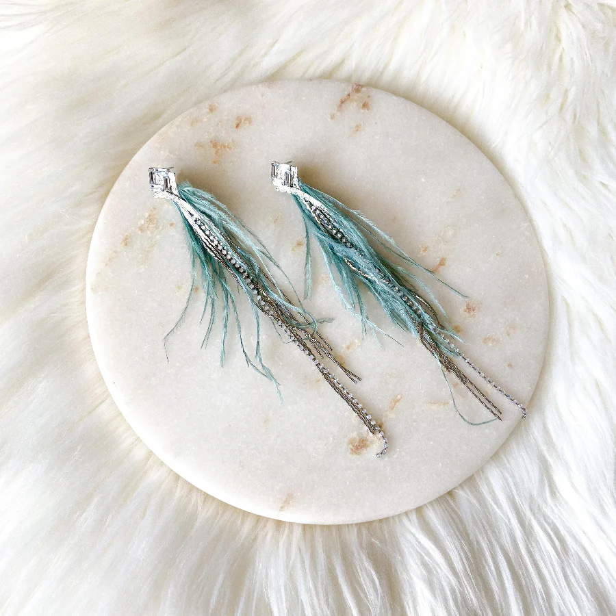 Feather & Rhinestone Duster Earrings - 2 Colors! - Image 8