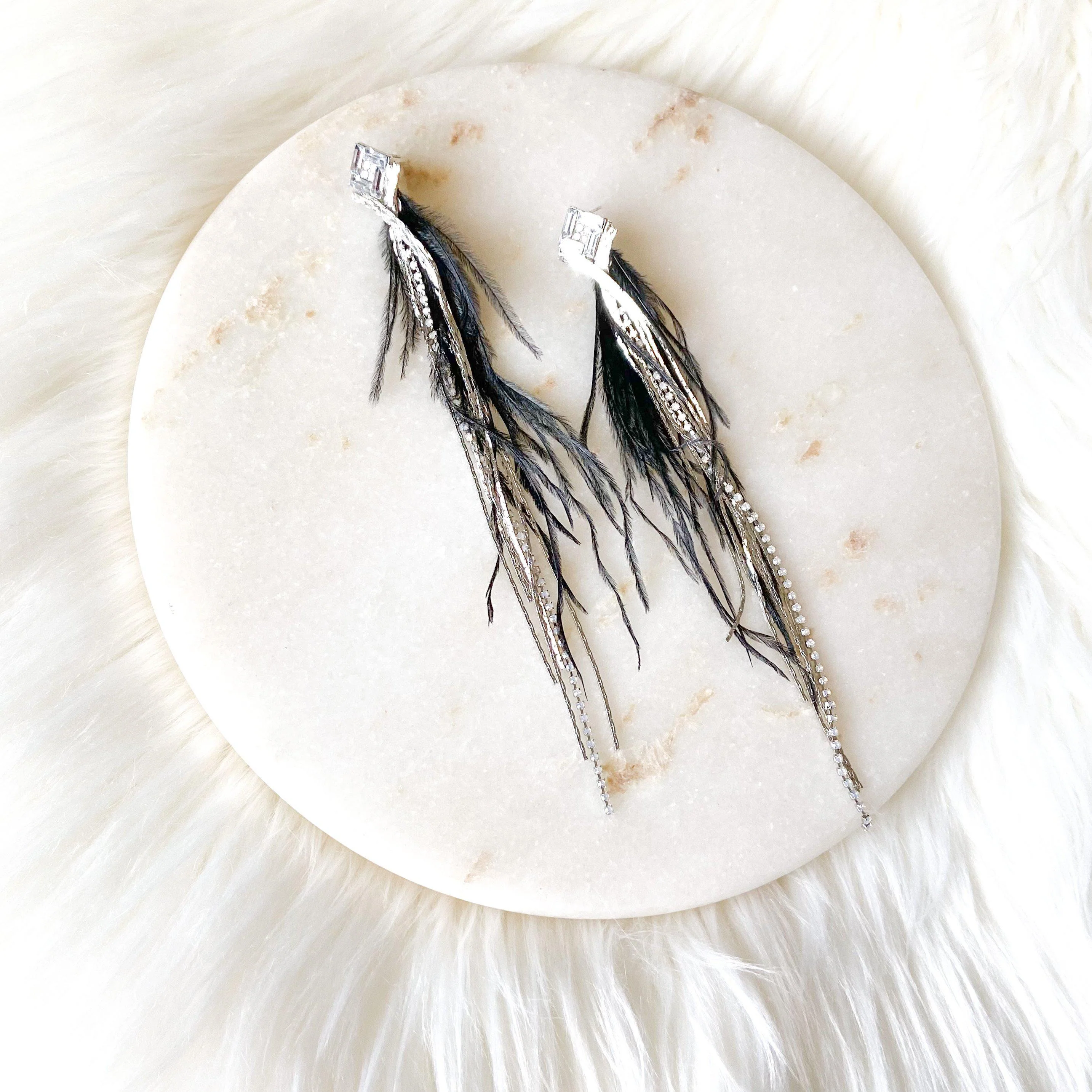 Feather & Rhinestone Duster Earrings - 2 Colors! - Image 9