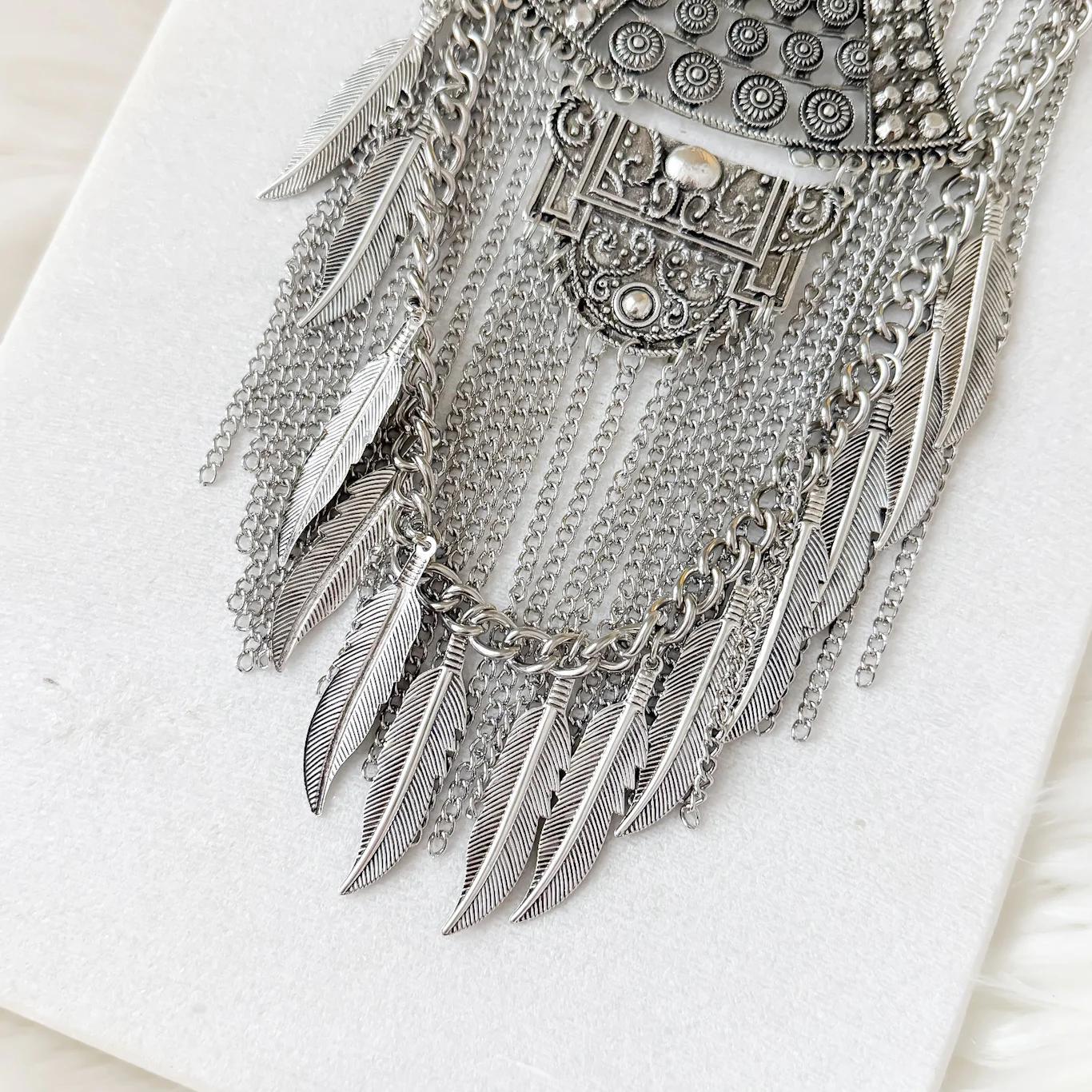 Feathers and Chains Statement Necklace - Image 11