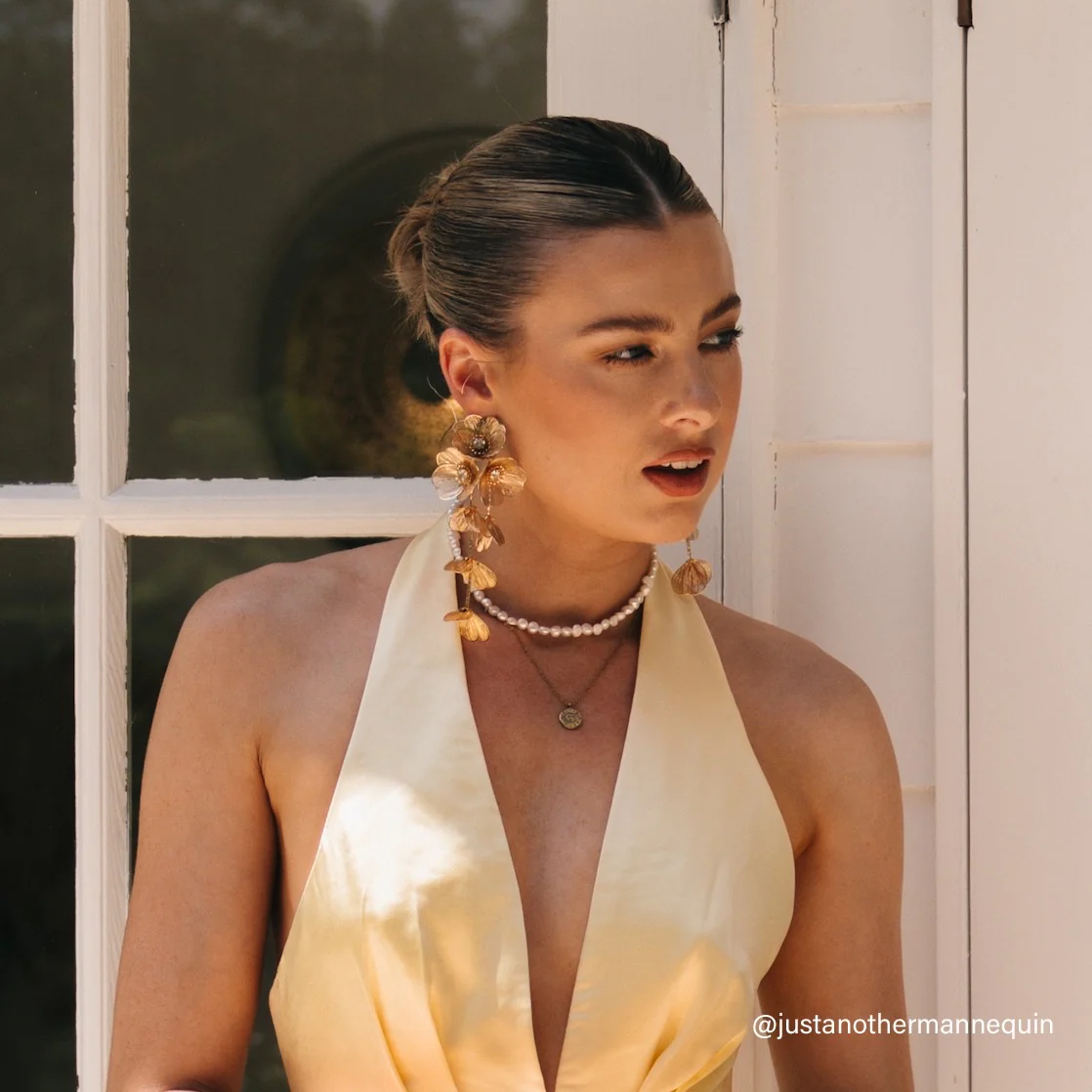 Golden Floral Statement Earrings - LAST CHANCE! - Image 4