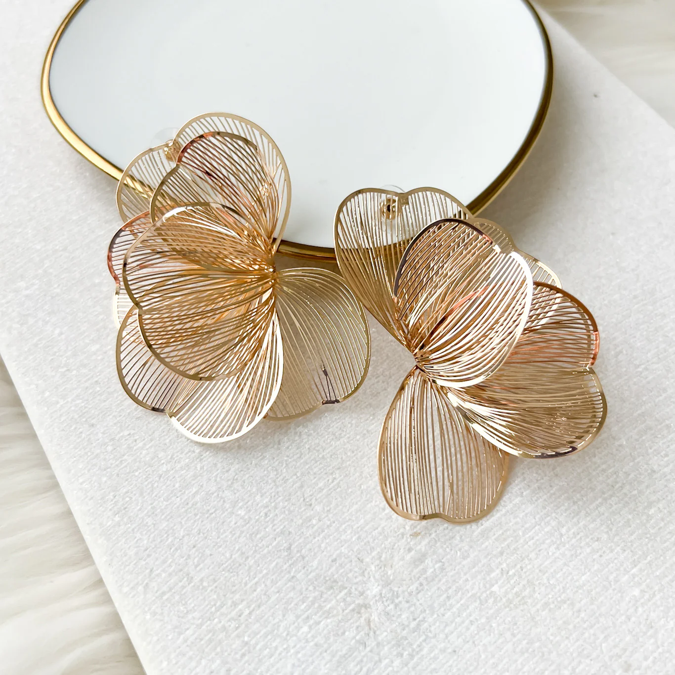 Golden Petal Drops Earrings - Image 3