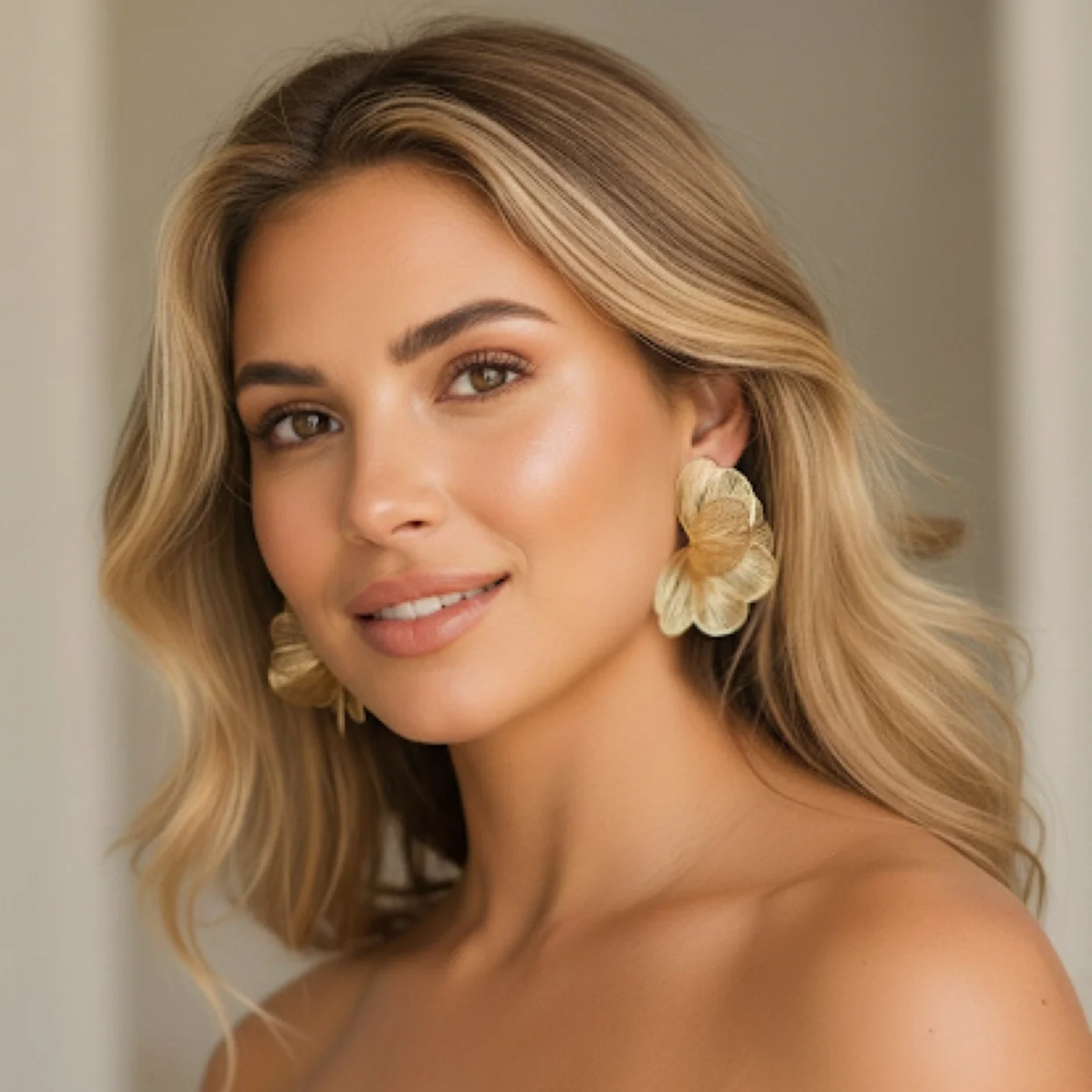 Golden Petal Drops Earrings - Image 4