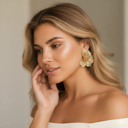 Golden Petal Drops Earrings - Image 5