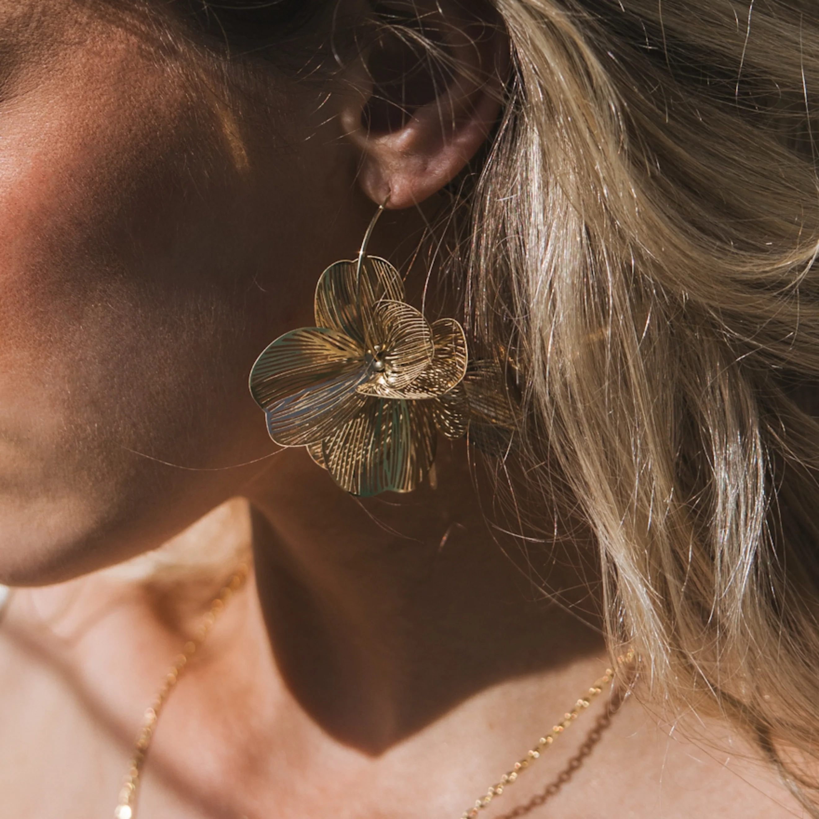Golden Petals Statement Hoop Earrings - Image 11