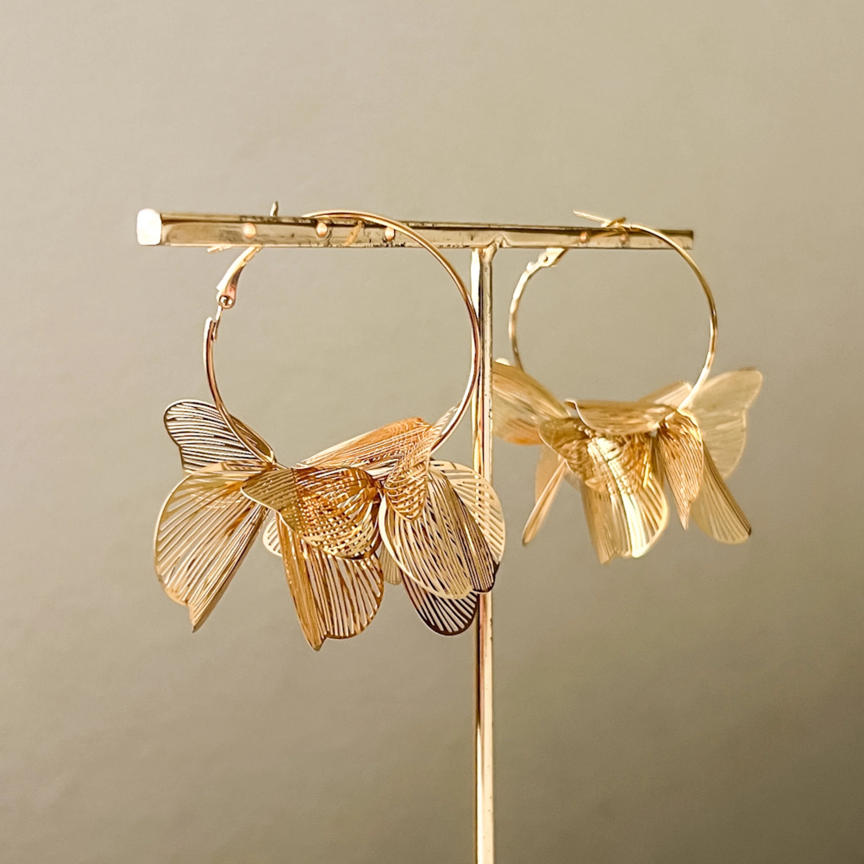 Golden Petals Statement Hoop Earrings - Image 2