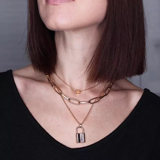 Heart & Lock Layered Chain Necklace - LAST CHANCE - Image 14
