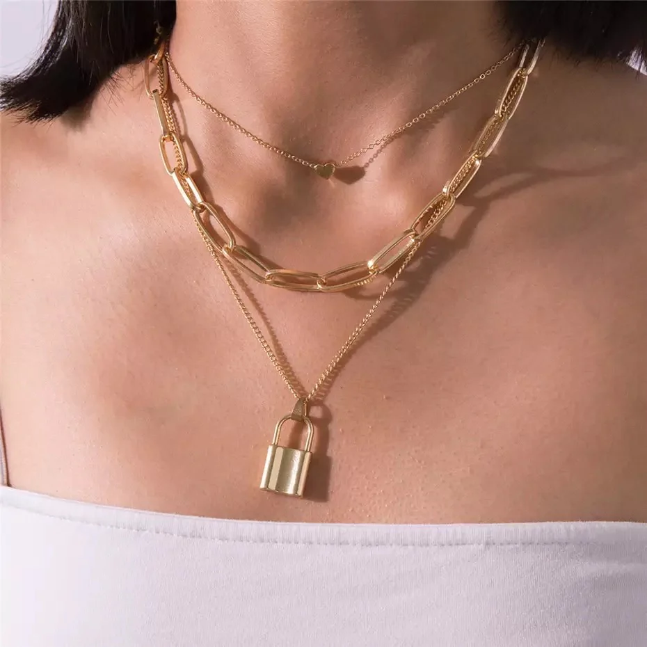 Heart & Lock Layered Chain Necklace - LAST CHANCE - Image 6