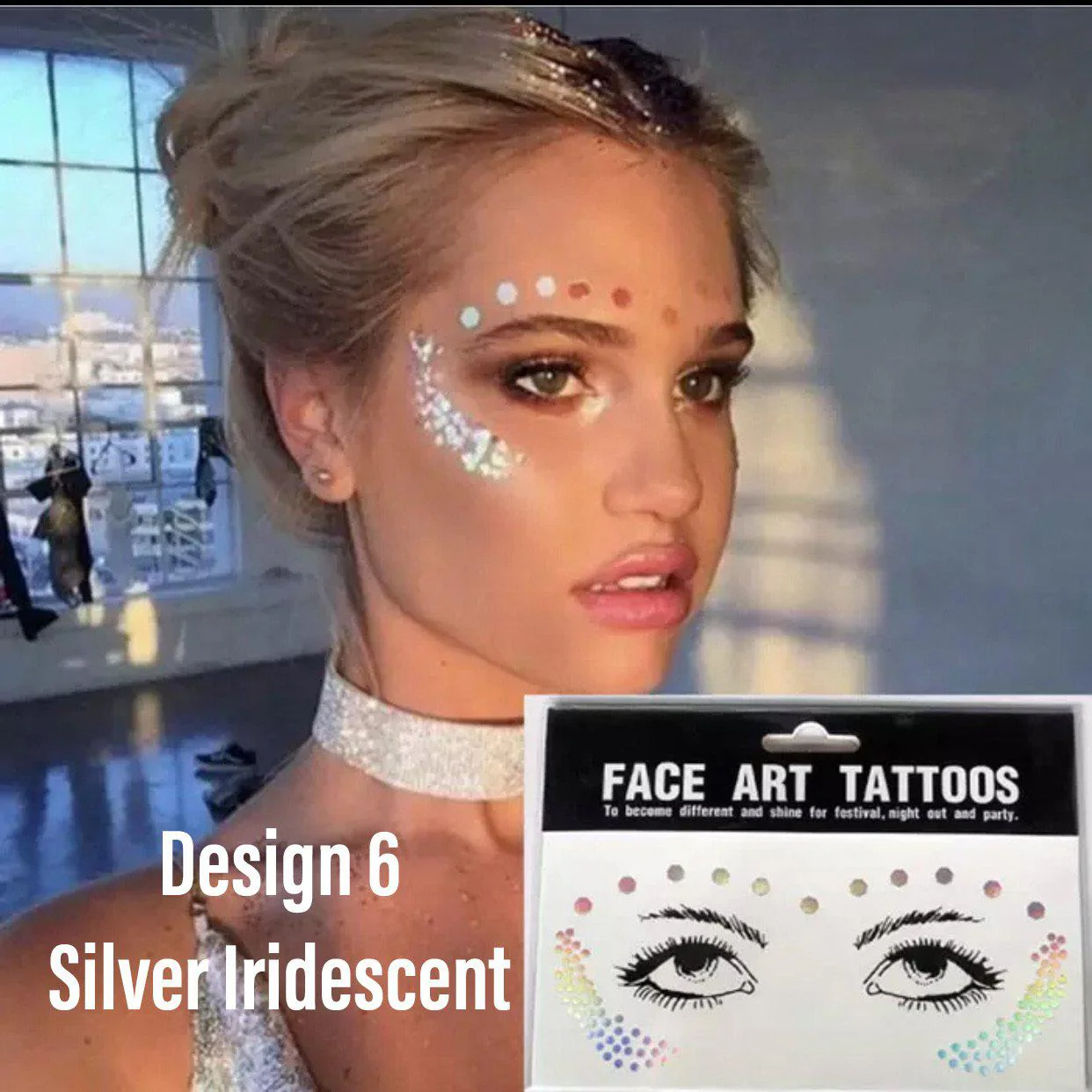 Metallic Face Temporary Tattoo Jewels - 11 Designs - Image 10