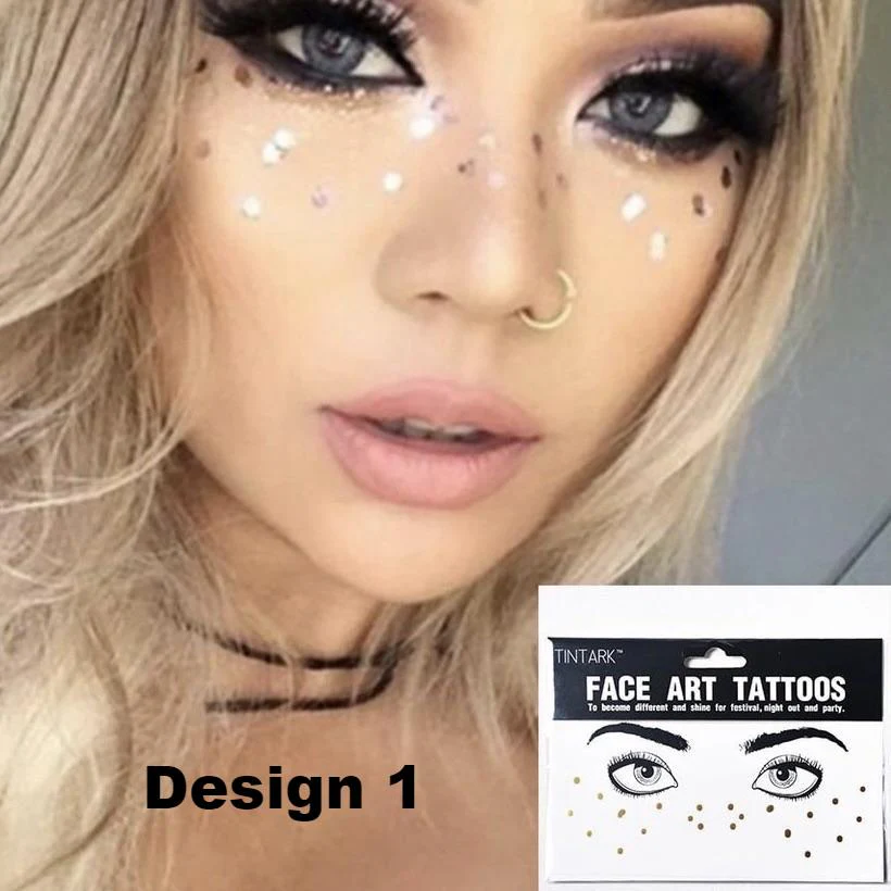 Metallic Face Temporary Tattoo Jewels - 11 Designs - Image 4