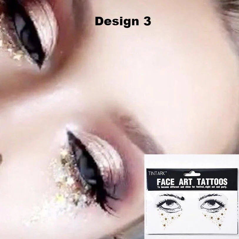 Metallic Face Temporary Tattoo Jewels - 11 Designs - Image 6