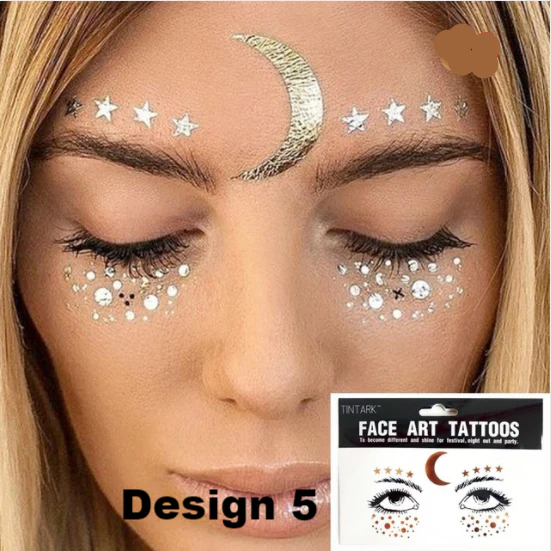 Metallic Face Temporary Tattoo Jewels - 11 Designs - Image 8