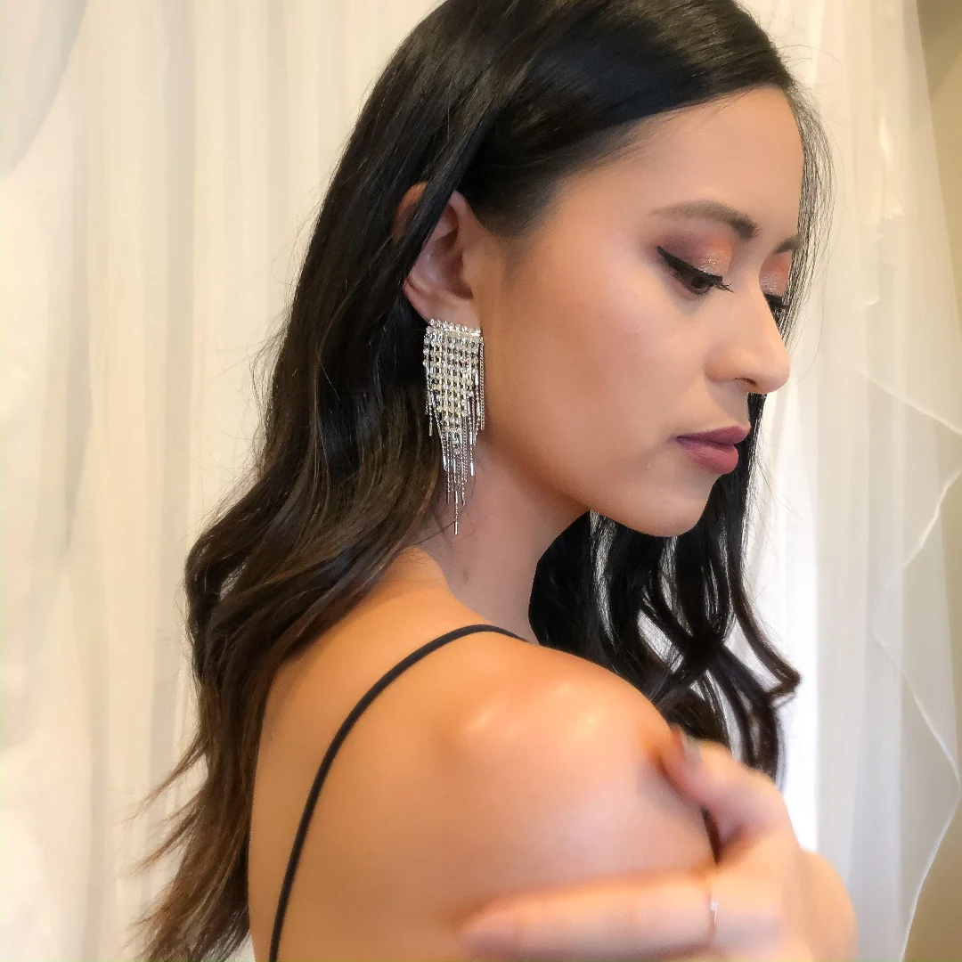 Paris Rhinestone Tassel Earrings - Image 3