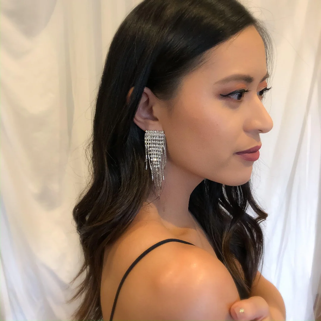 Paris Rhinestone Tassel Earrings - Image 4